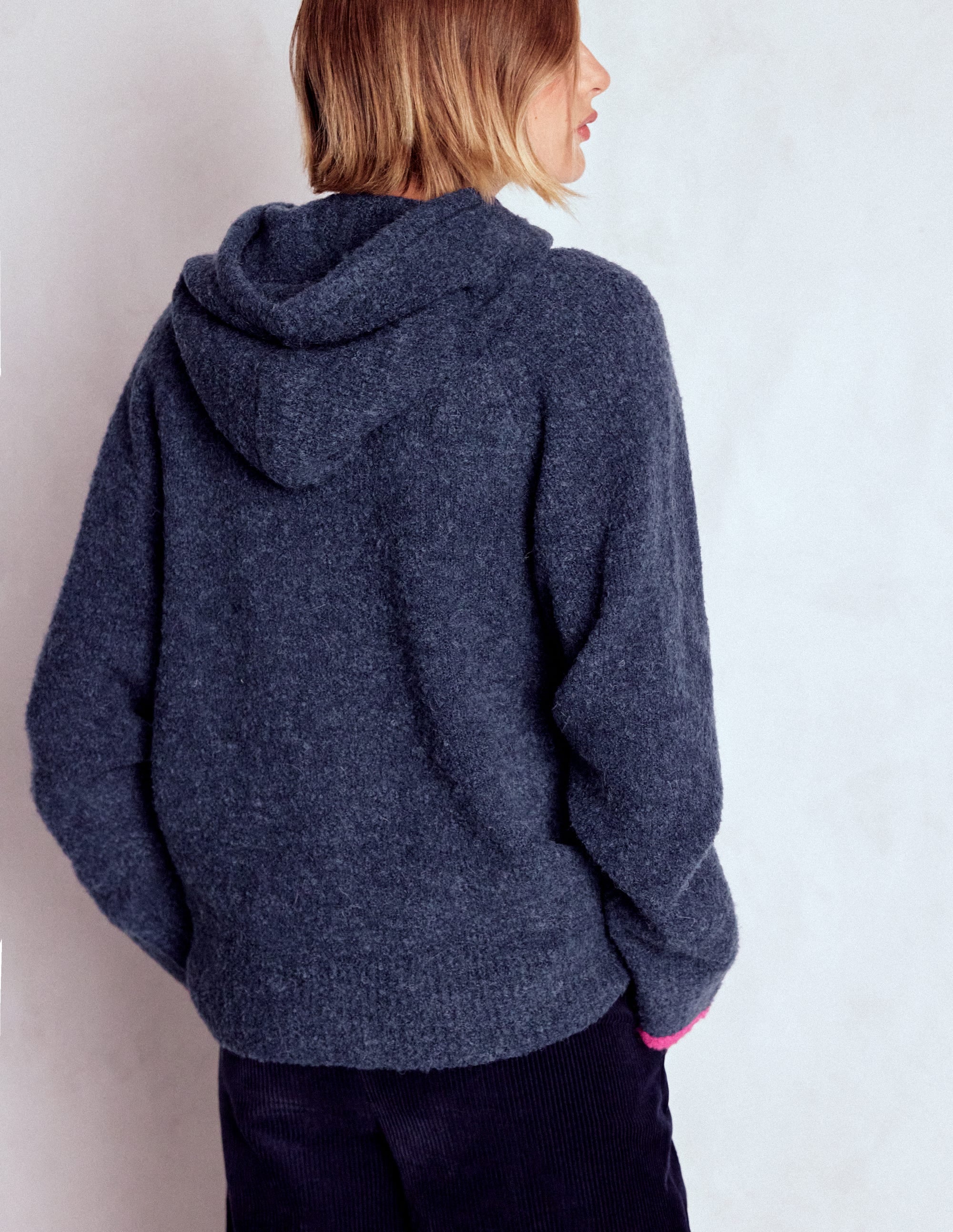 Bouclé Raglan Hoody-Navy - Image 3