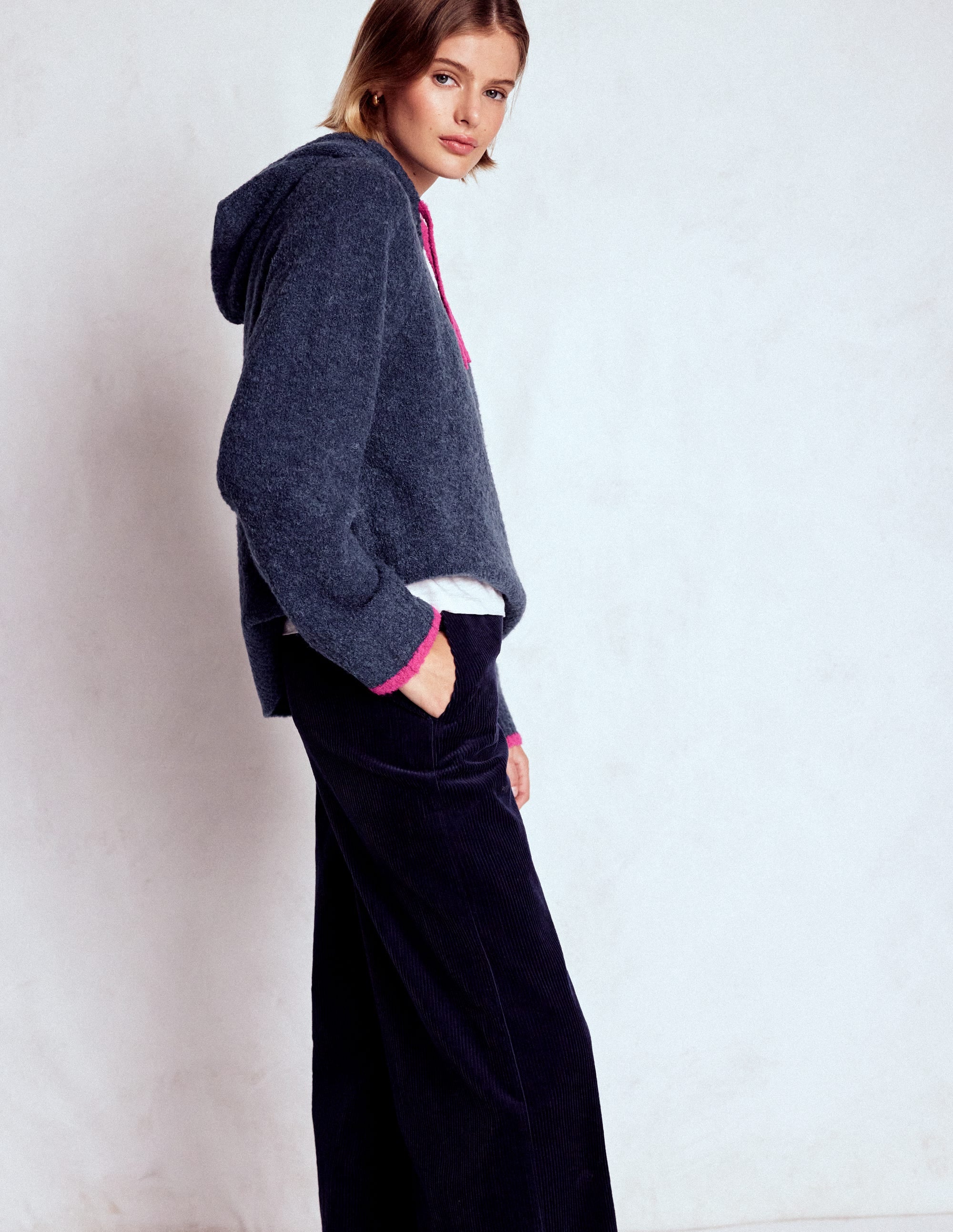 Bouclé Raglan Hoody-Navy - Image 4