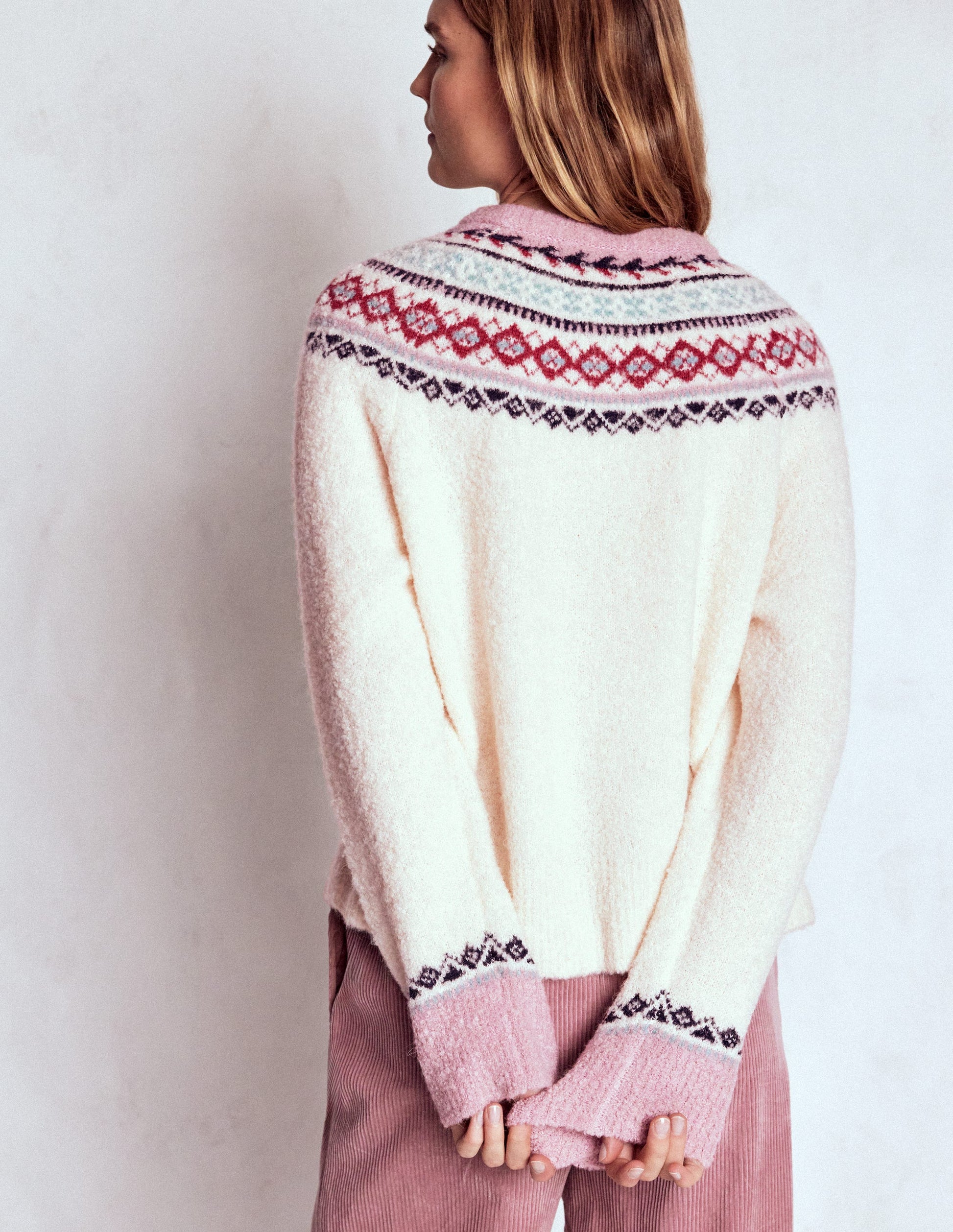 Bouclé  Raglan Sweater-Warm Ivory Fair Isle-3