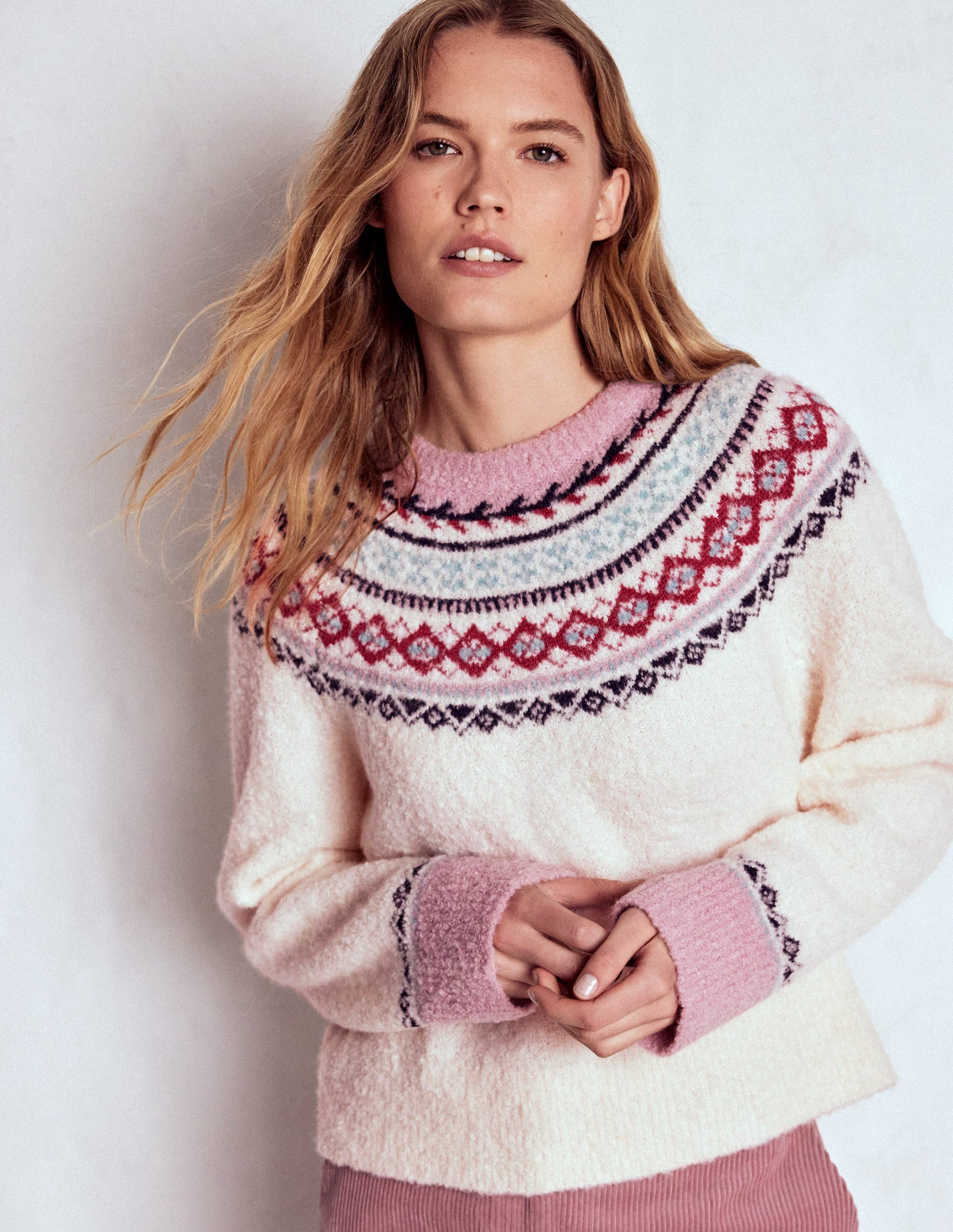 Bouclé  Raglan Sweater-Warm Ivory Fair Isle-5