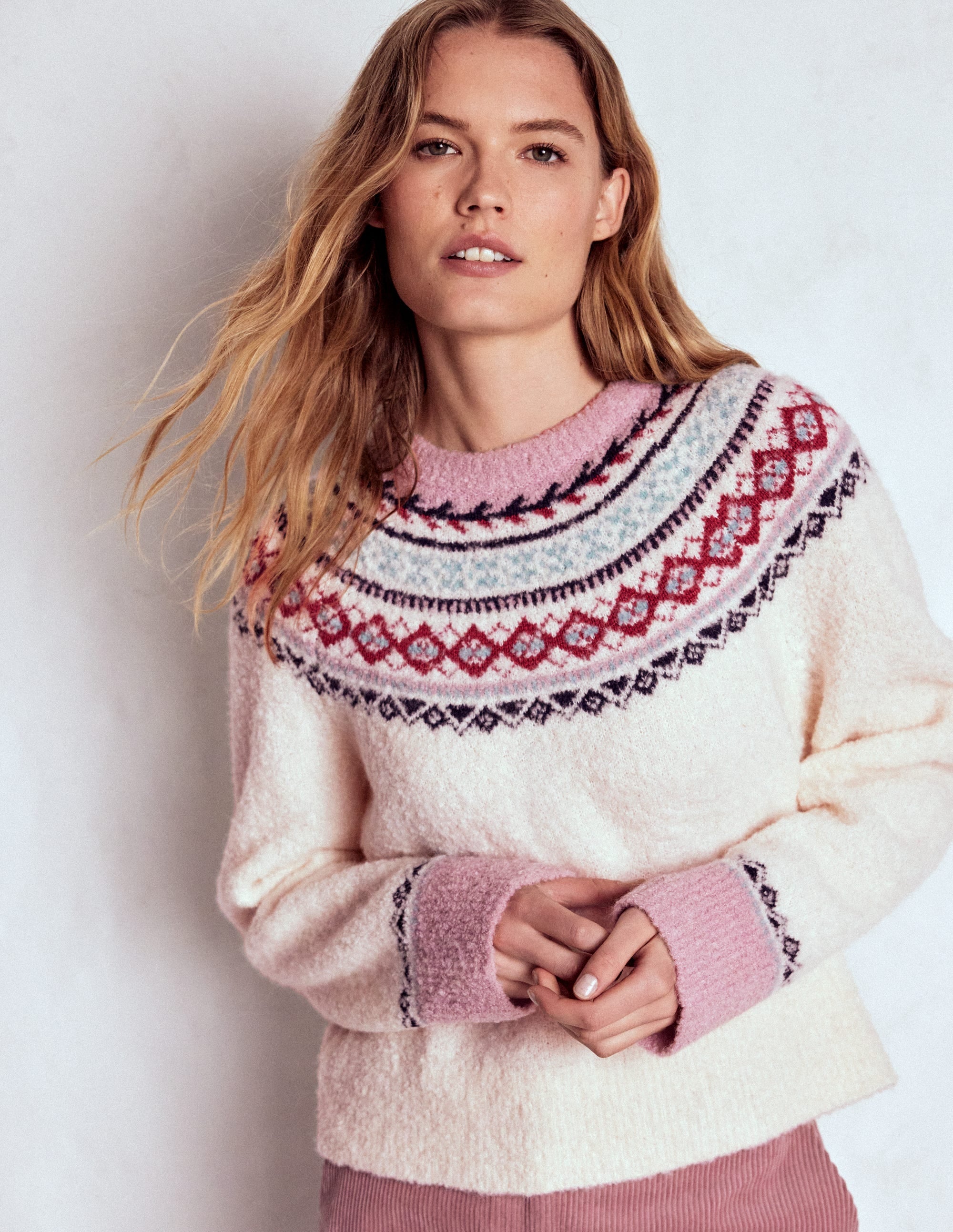 Bouclé  Raglan Sweater-Warm Ivory Fair Isle - Image 5