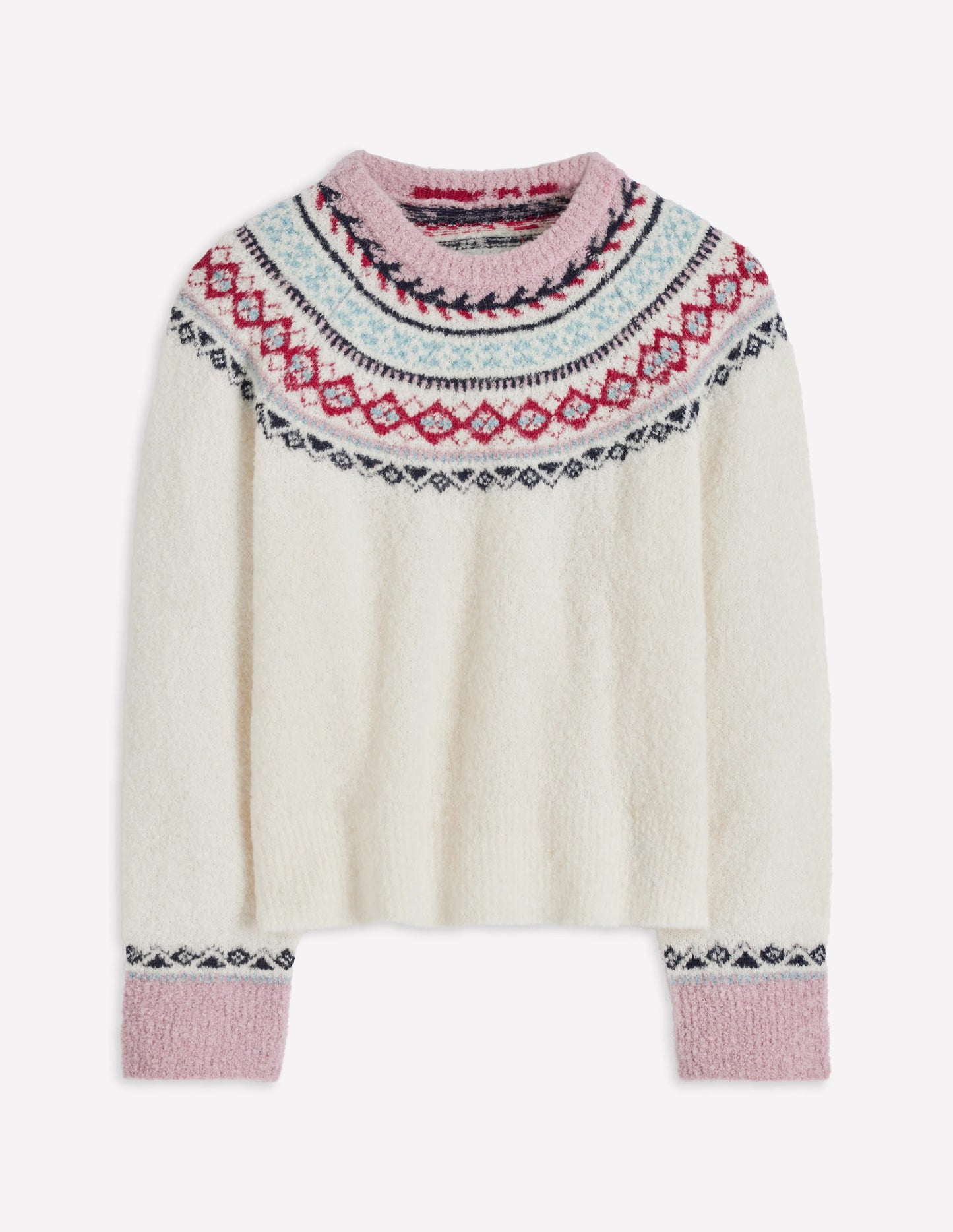 Bouclé  Raglan Sweater-Warm Ivory Fair Isle