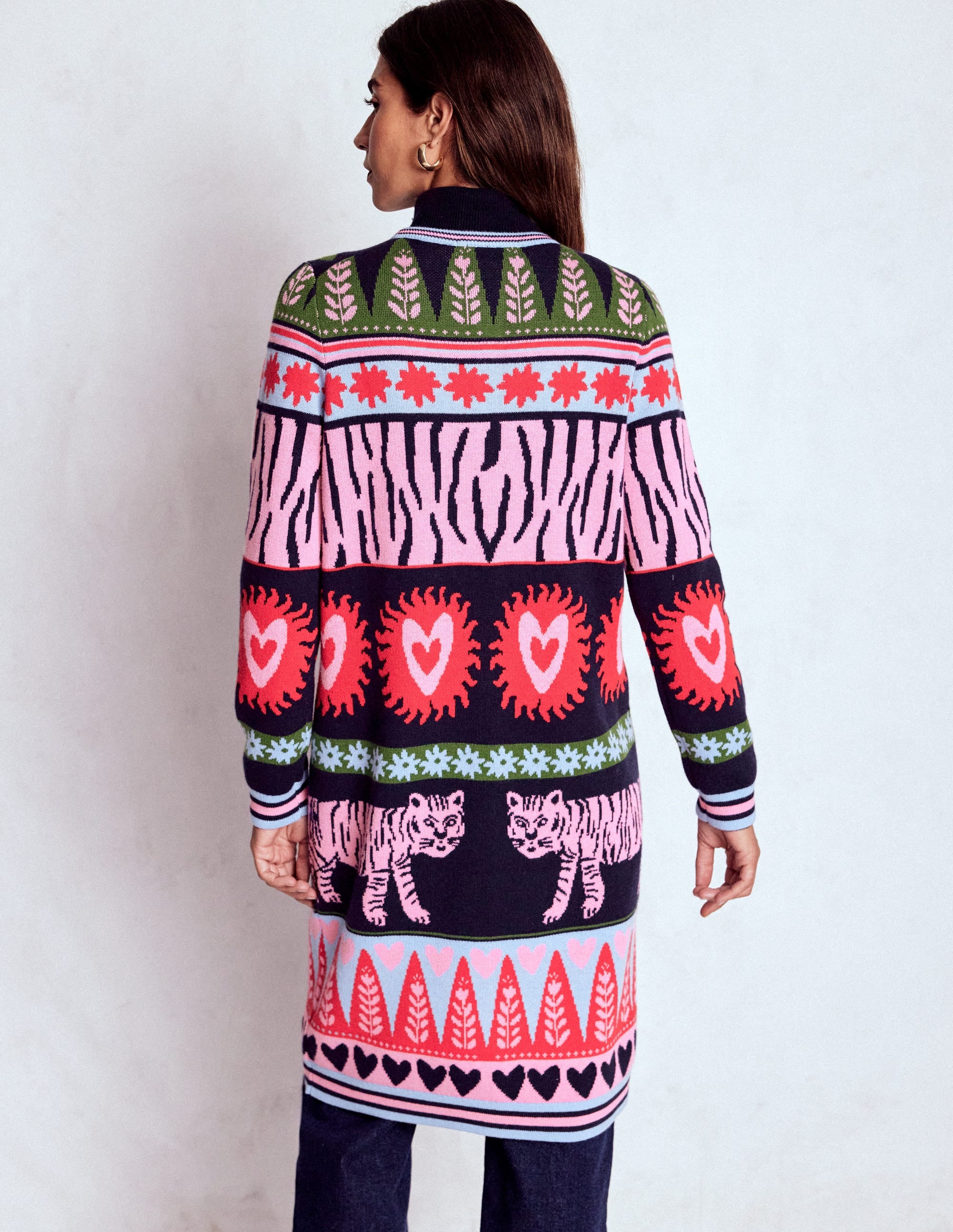 Long Jacquard Cardigan-Navy Tigers - Image 3