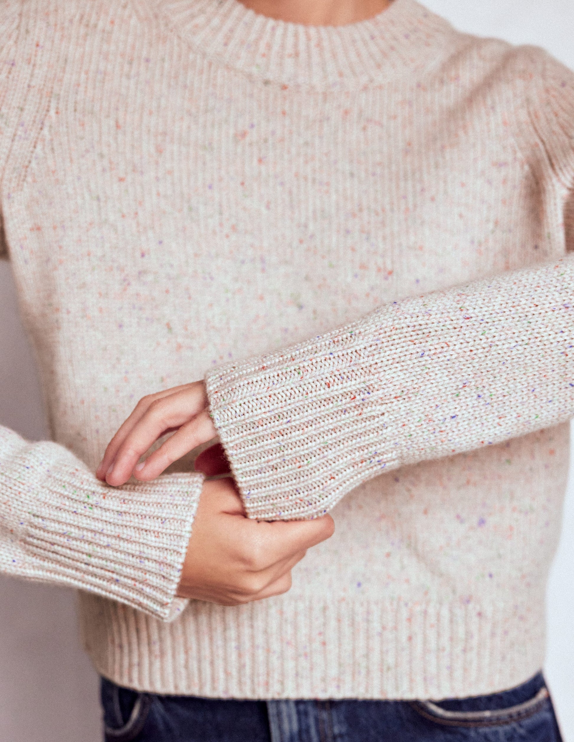 Chunky Cashmere Sweater-Ivory, Multi Neps-2