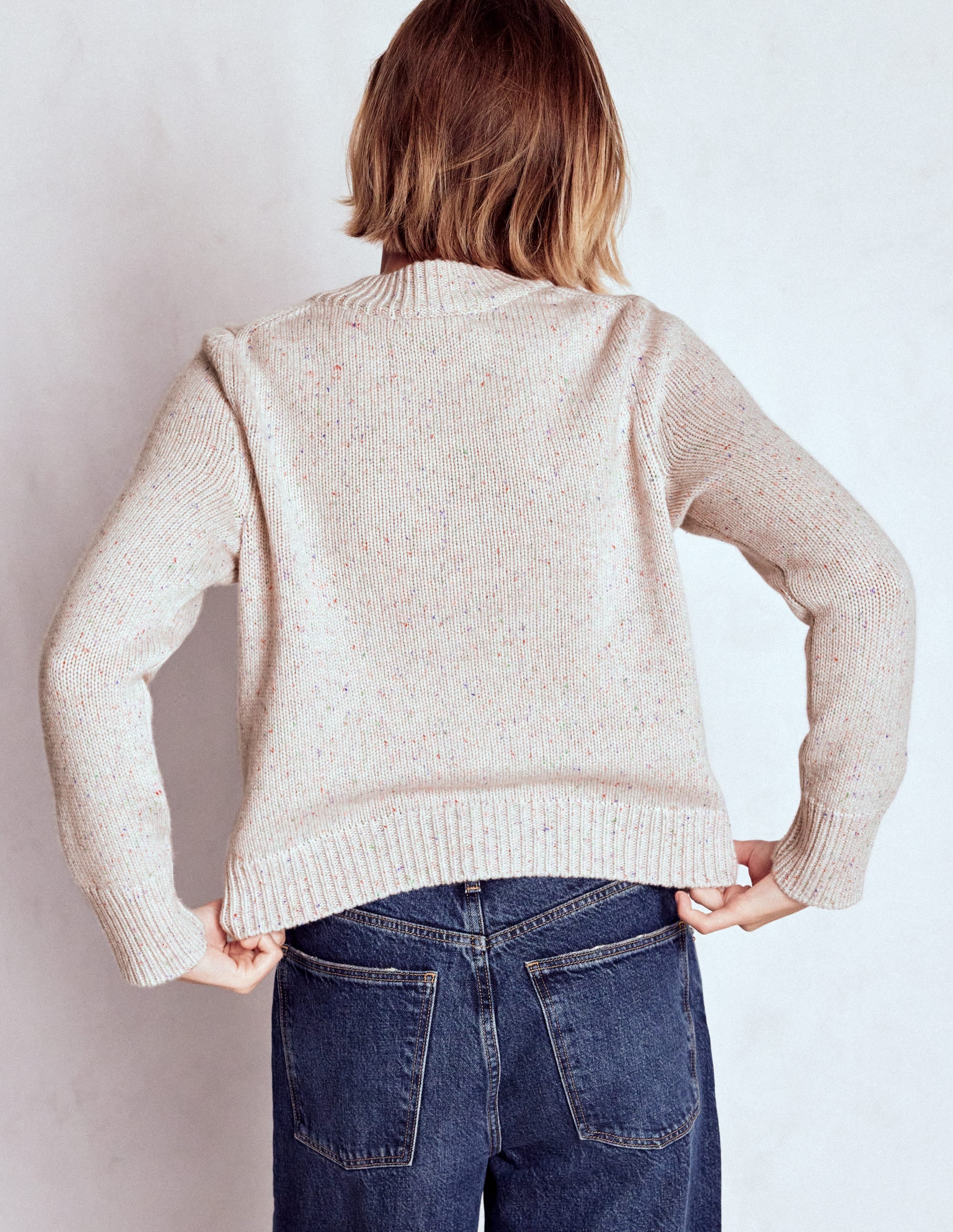 Chunky Cashmere Sweater-Ivory, Multi Neps - Image 3