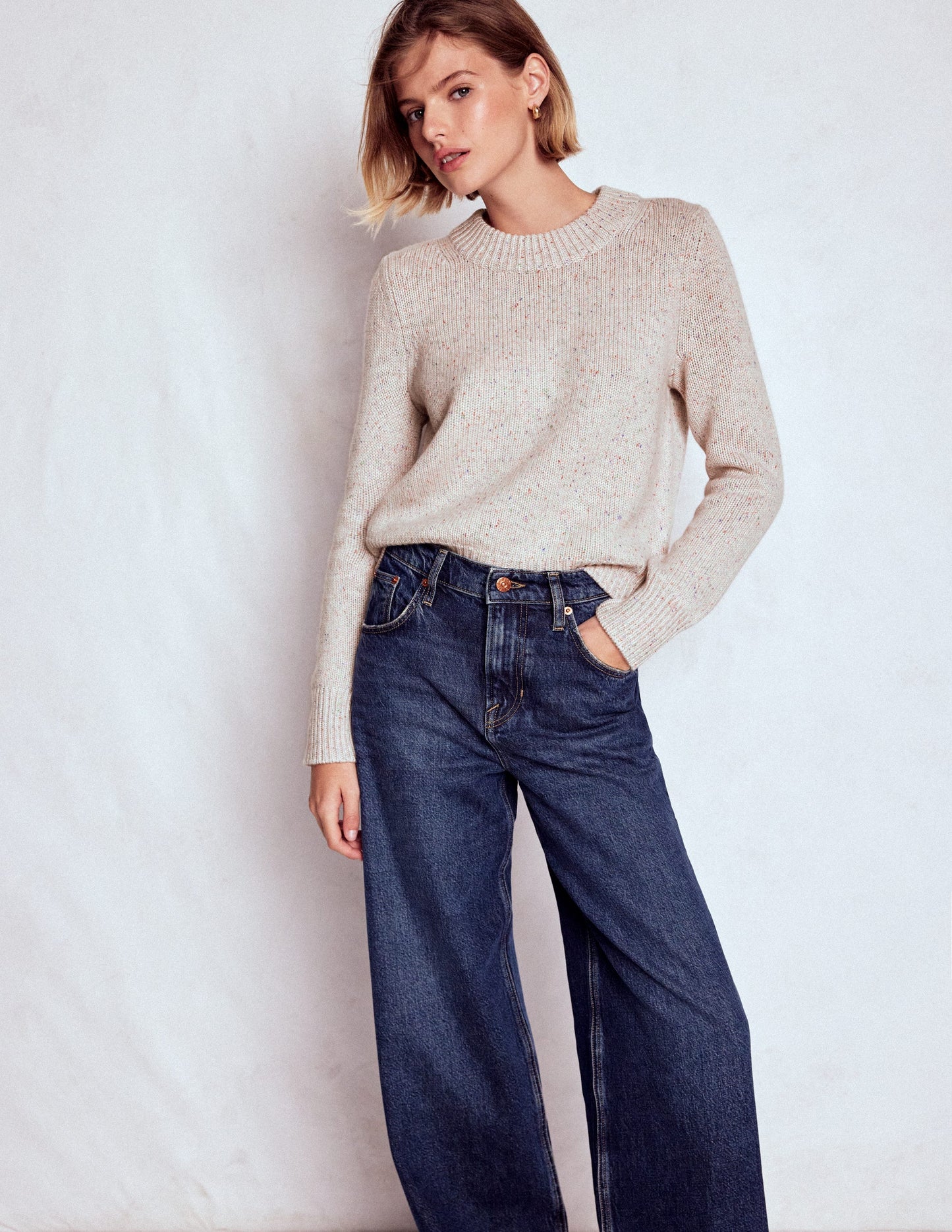 Chunky Cashmere Sweater-Ivory, Multi Neps