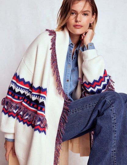Fringed Jacquard Cardigan-Warm Ivory Melange-1
