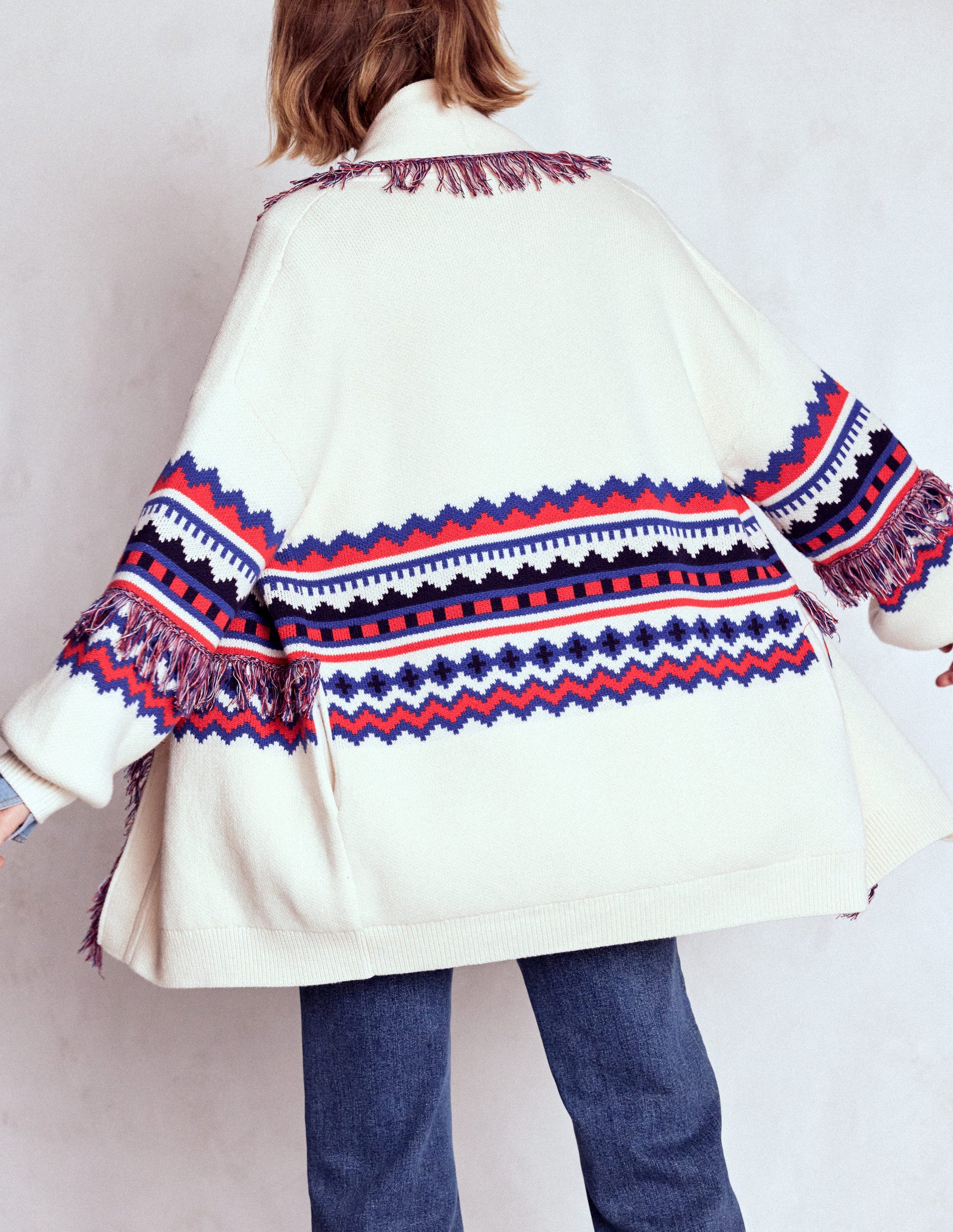 Fringed Jacquard Cardigan-Warm Ivory Melange-3