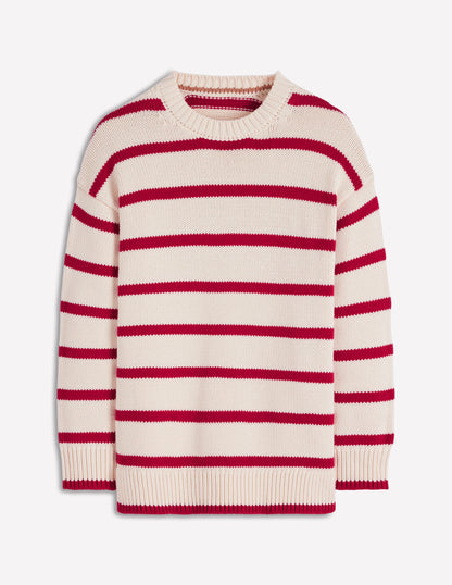 Lucy Oversized Cotton Jumper-Ivory, Red Stripe-8