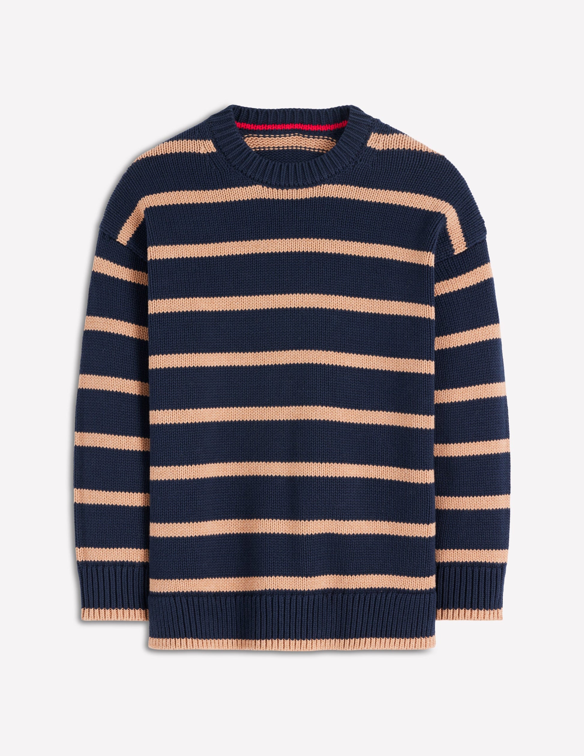 Lucy Oversized Cotton Jumper-Navy/ Camel Melange-5