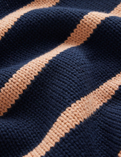 Lucy Oversized Cotton Jumper-Navy/ Camel Melange-6