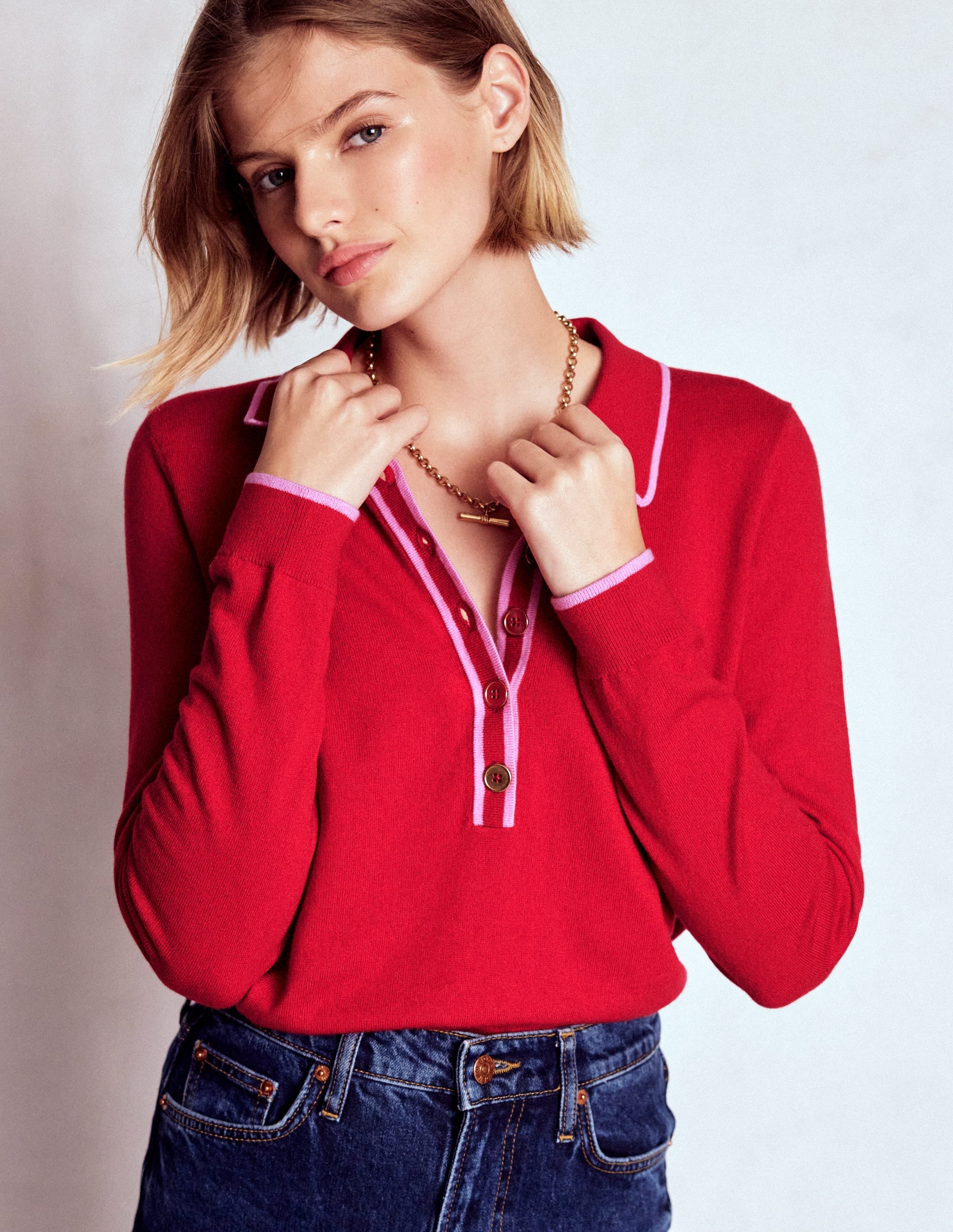 Liz Henley Sweater-Salsa Red - Image 5