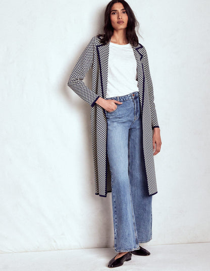 Jacquard Coatigan-Navy/ Ivory Dogtooth-1