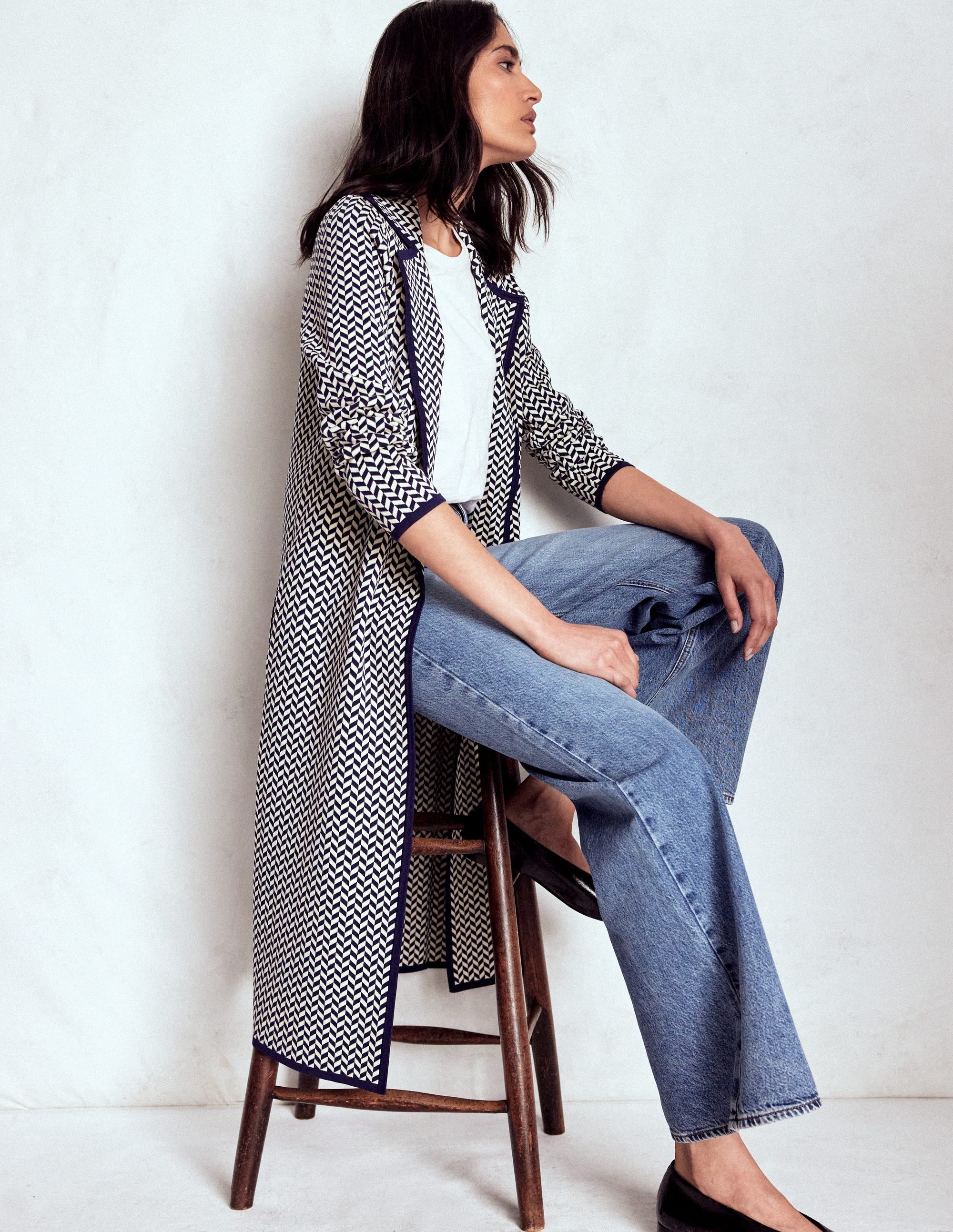 Jacquard Coatigan-Navy/ Ivory Dogtooth - Image 4