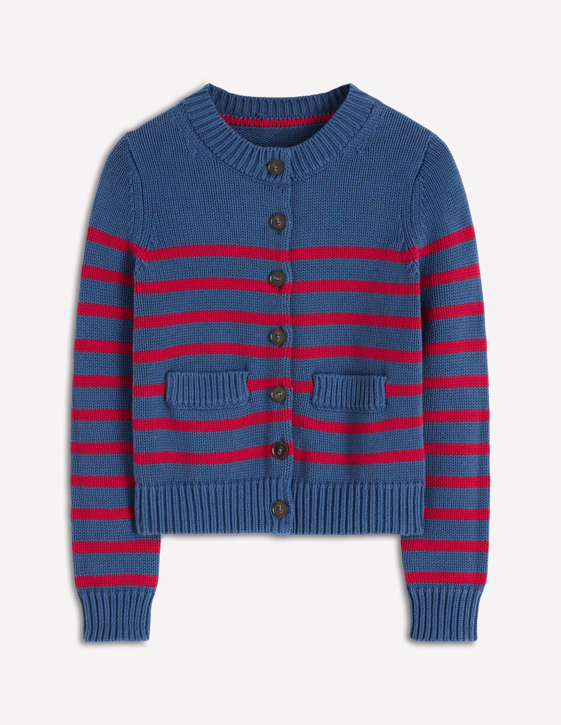 Lucy Chunky Cotton Cardigan-Soft Navy and Red Stripe-8