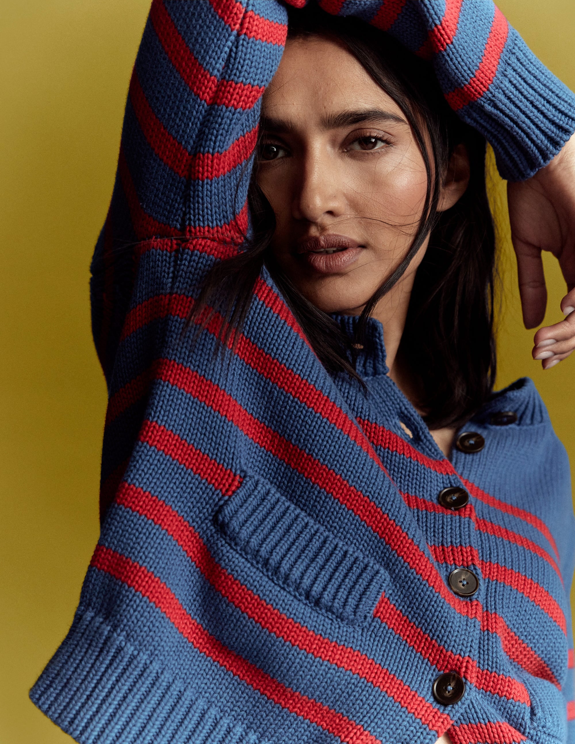 Lucy Chunky Cotton Cardigan-Soft Navy and Red Stripe | Boden USA
