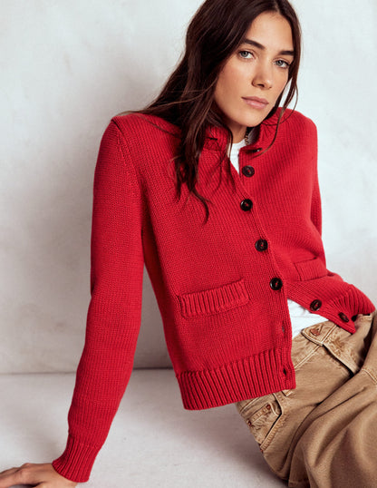 Lucy Chunky Cotton Cardigan-Merida Red-1