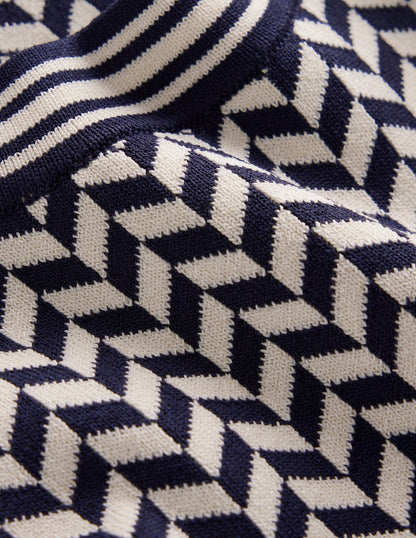 Jacquard Knitted T-Shirt-Navy/ Ivory Dogtooth-6