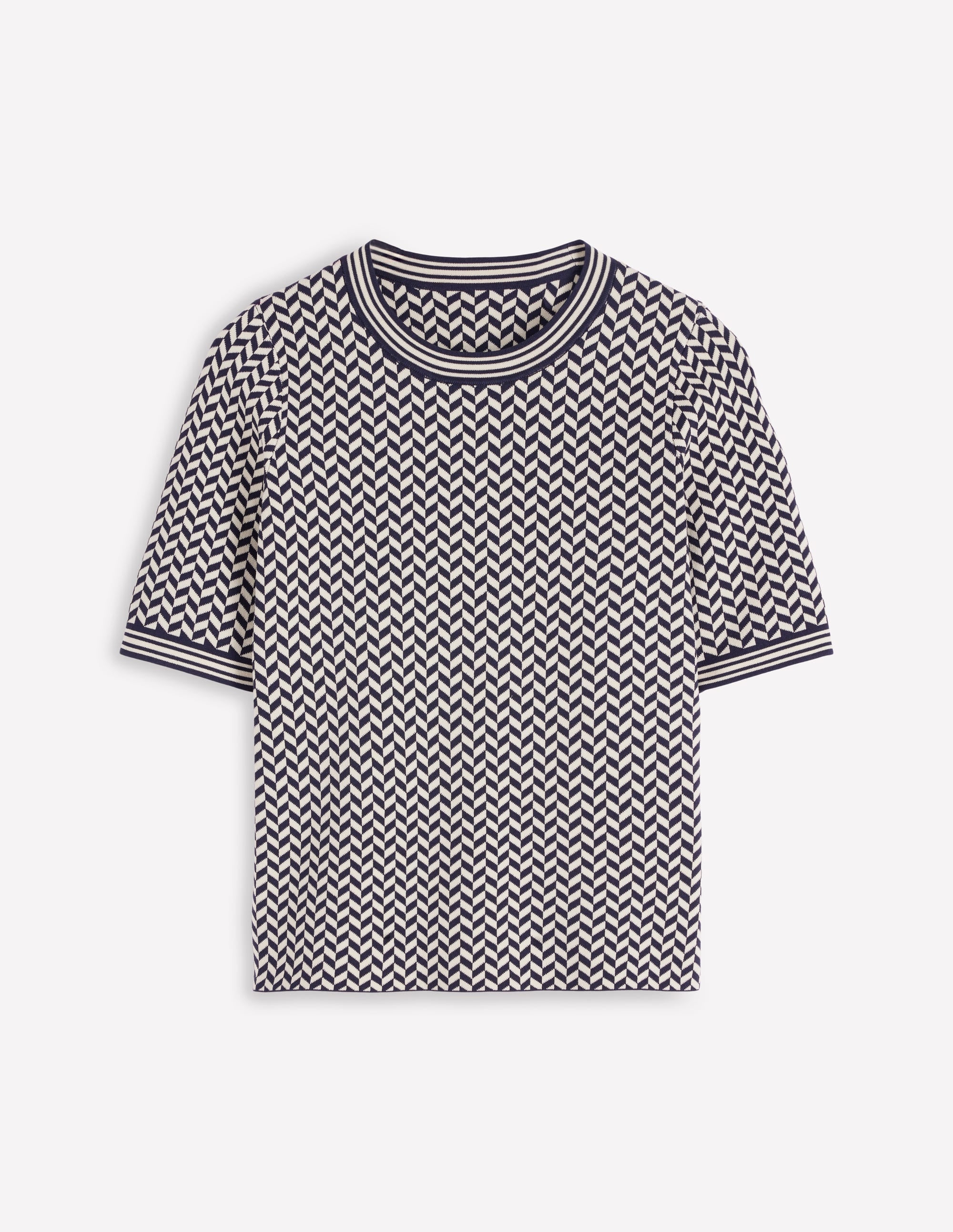 Jacquard Knitted T-Shirt-Navy/ Ivory Dogtooth - Image 5