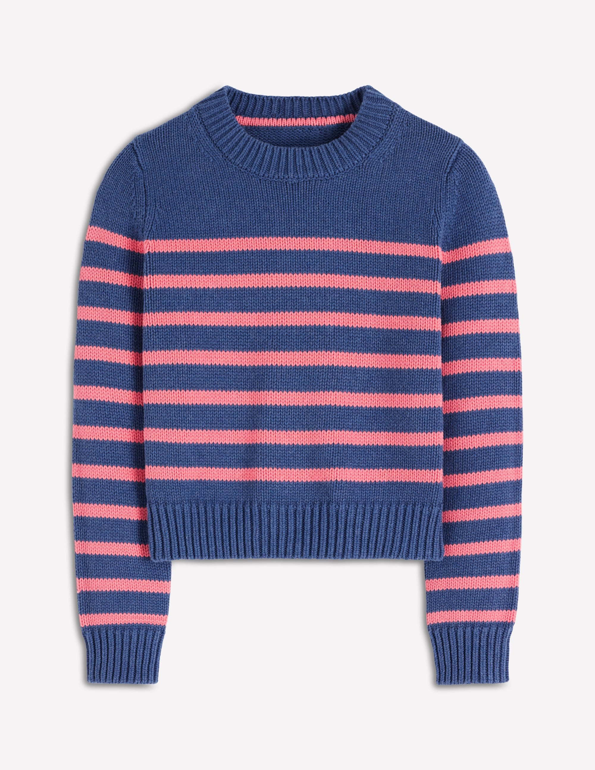 Lucy Chunky Cotton Sweater-Blue, Pink Stripe - Image 9
