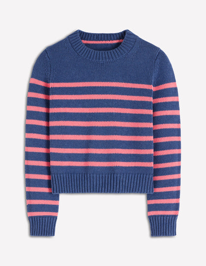Lucy Chunky Cotton Sweater-Blue, Pink Stripe-9