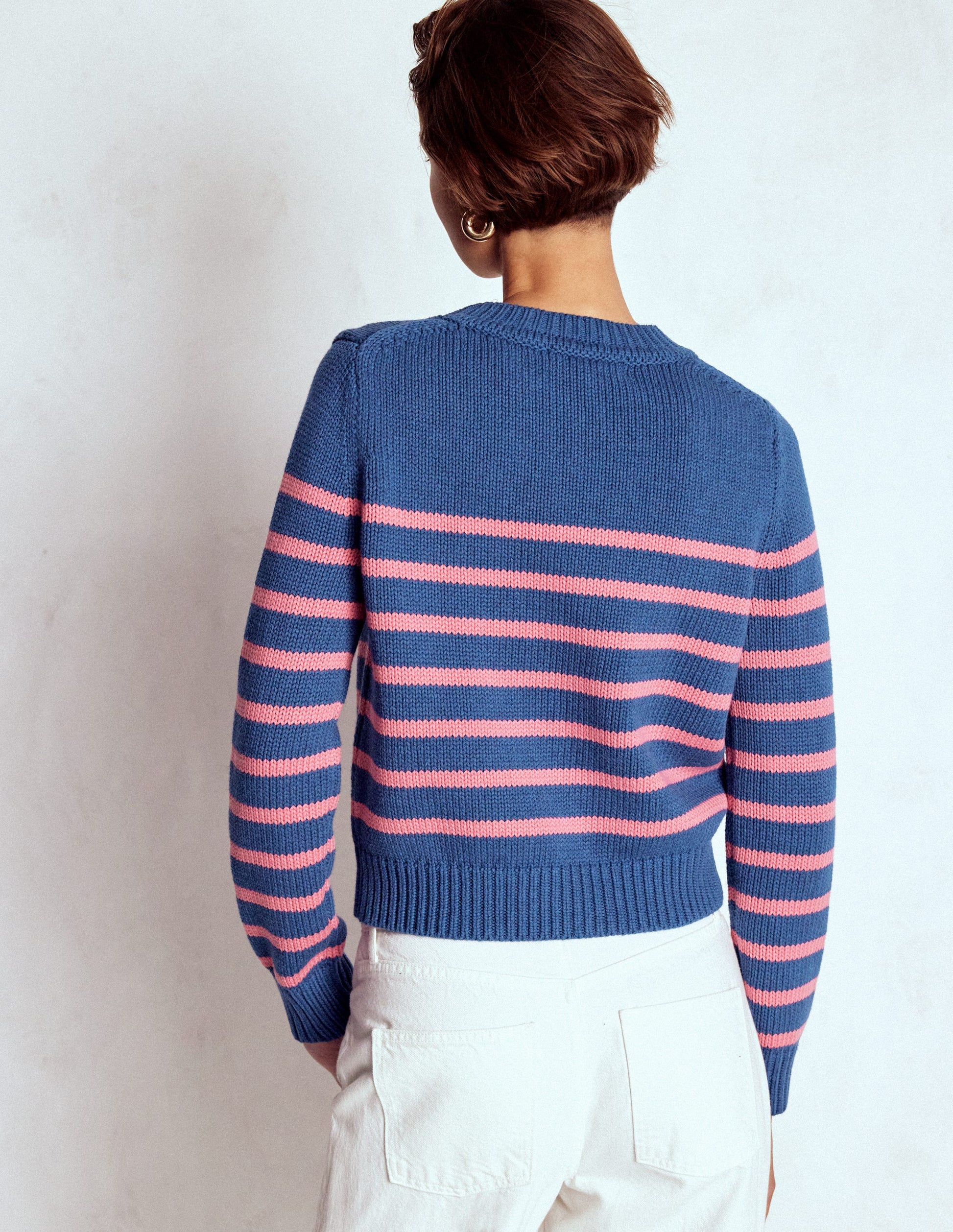 Lucy Chunky Cotton Sweater-Blue, Pink Stripe-5