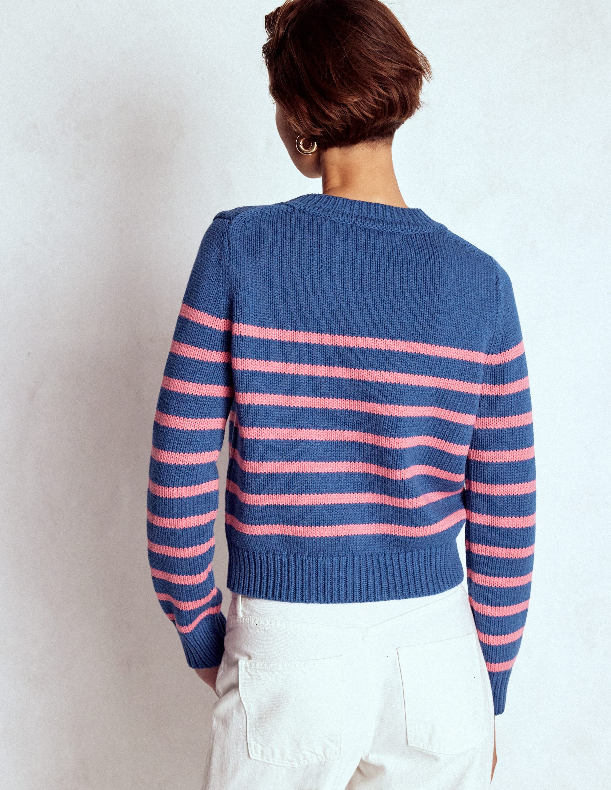 Lucy Chunky Cotton Sweater-Blue, Pink Stripe - Image 3