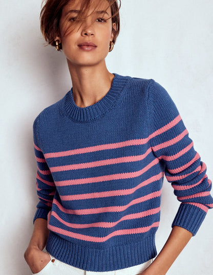 Lucy Chunky Cotton Sweater-Blue, Pink Stripe-6