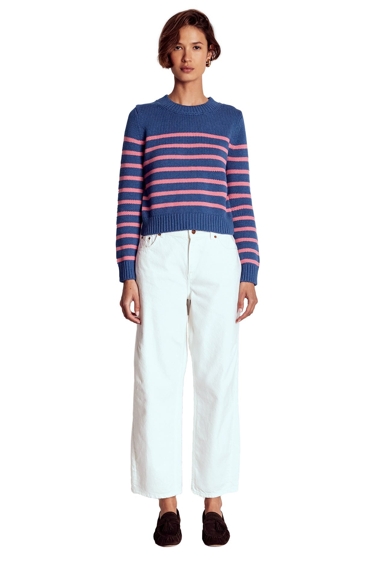 Lucy Chunky Cotton Sweater-Blue, Pink Stripe - Image 5