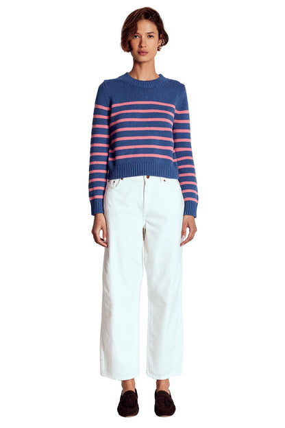 Lucy Chunky Cotton Sweater-Blue, Pink Stripe-7