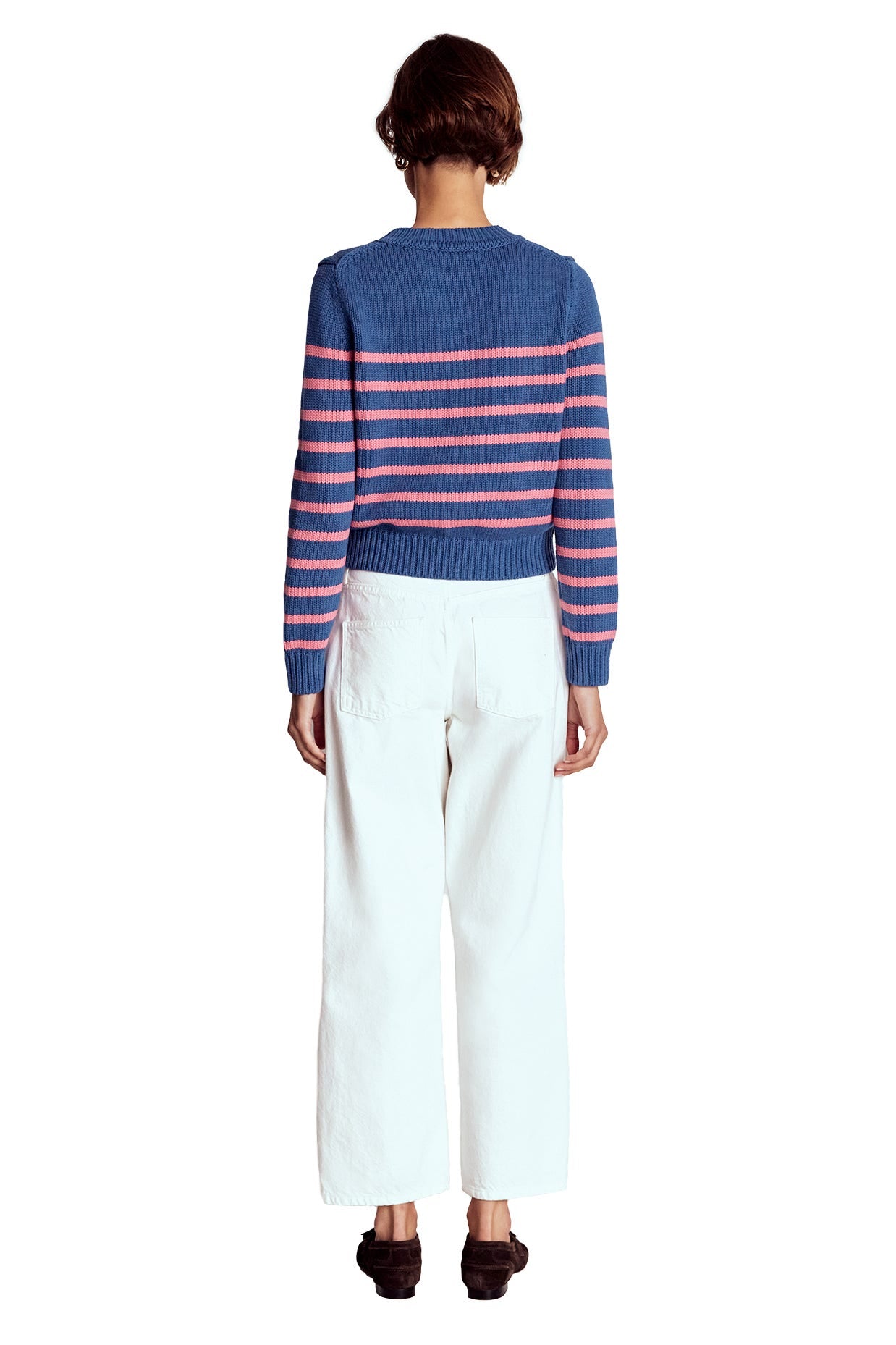 Lucy Chunky Cotton Sweater-Blue, Pink Stripe - Image 6