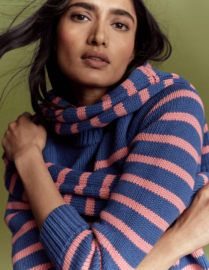 Lucy Chunky Cotton Sweater-Blue, Pink Stripe-2