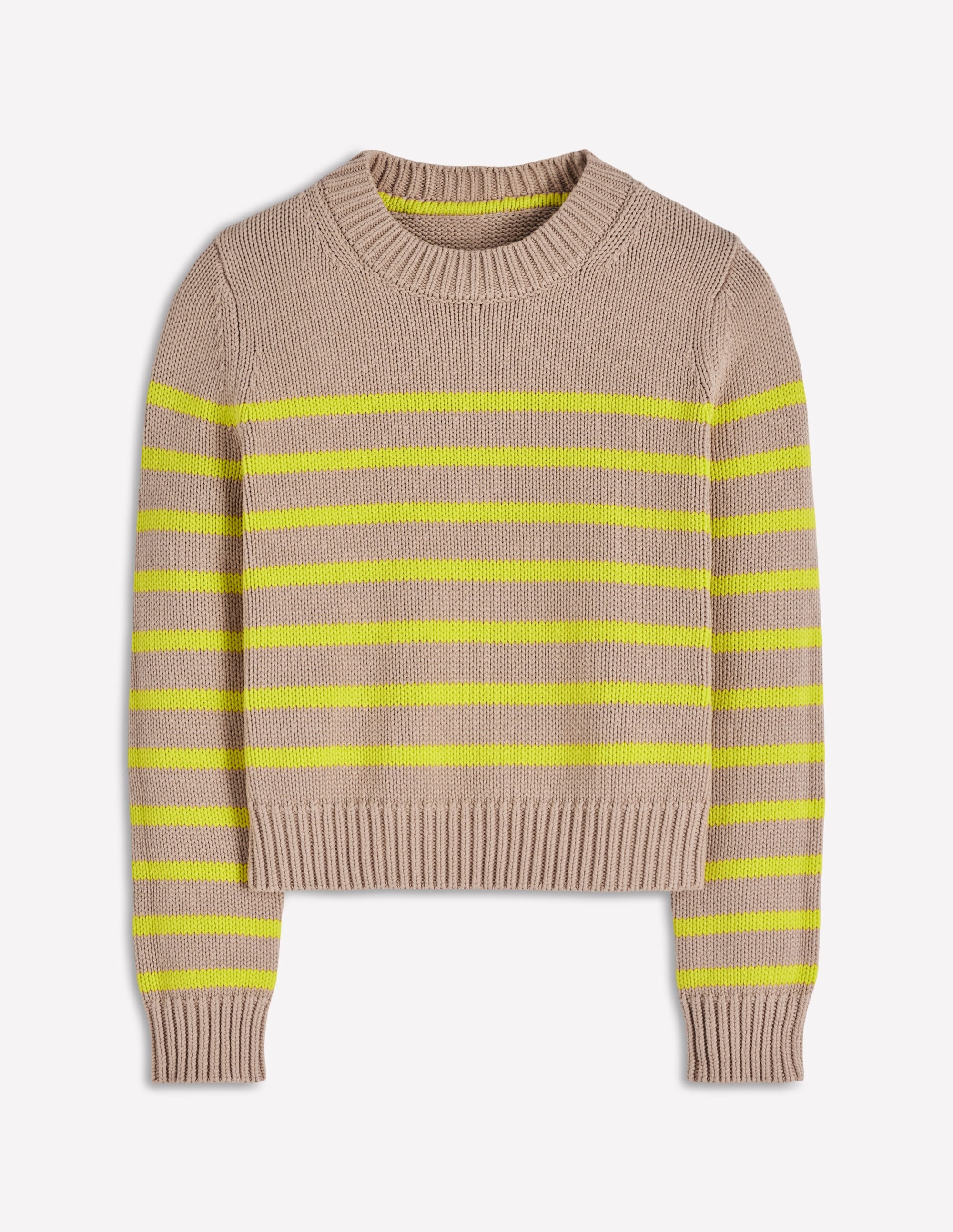 Lucy Chunky Cotton Sweater-Camel Melange, Neon Stripe - Image 7