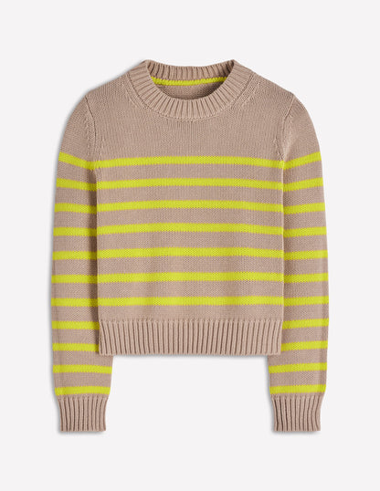 Lucy Chunky Cotton Sweater-Camel Melange, Neon Stripe-7