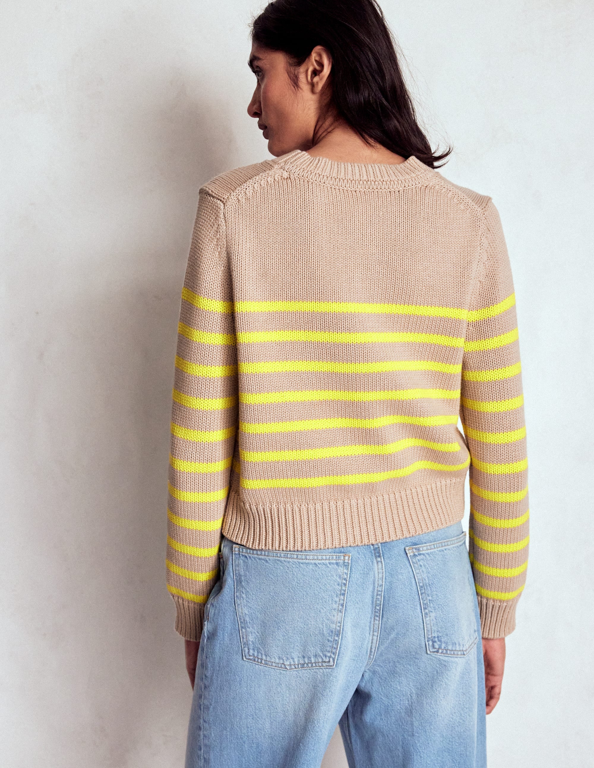Lucy Chunky Cotton Sweater-Camel Melange, Neon Stripe - Image 5