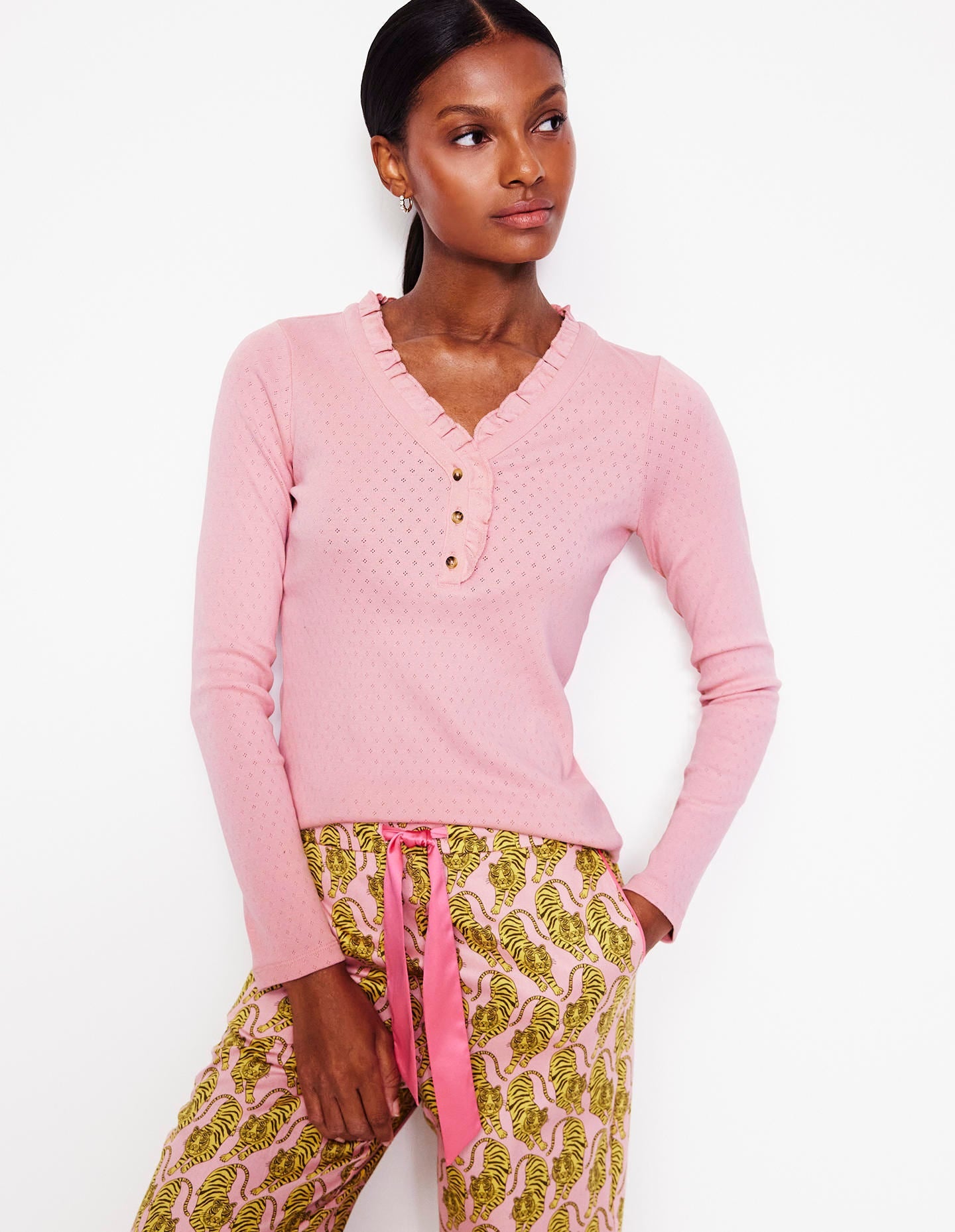 Henley Pajama Top-Pink-1