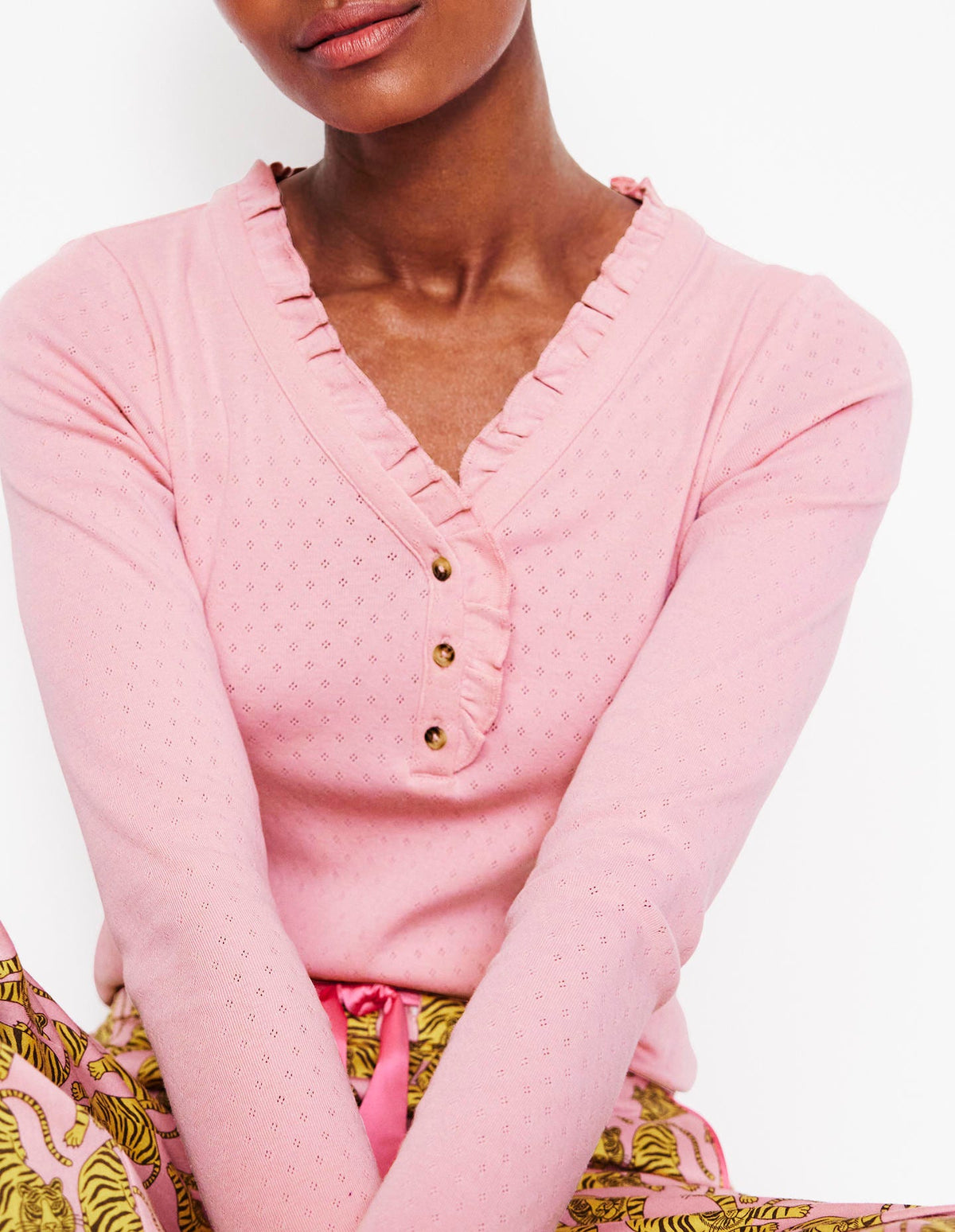 Henley Pajama Top-Pink - Image 4
