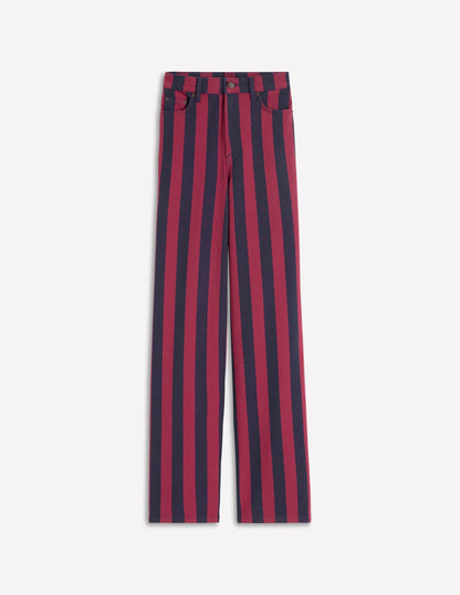 High Rise Column Leg Jeans-Red and Navy Stripe-6