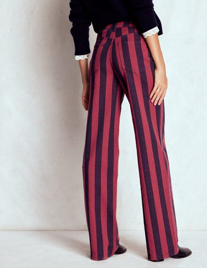 High Rise Column Leg Jeans-Red and Navy Stripe-3