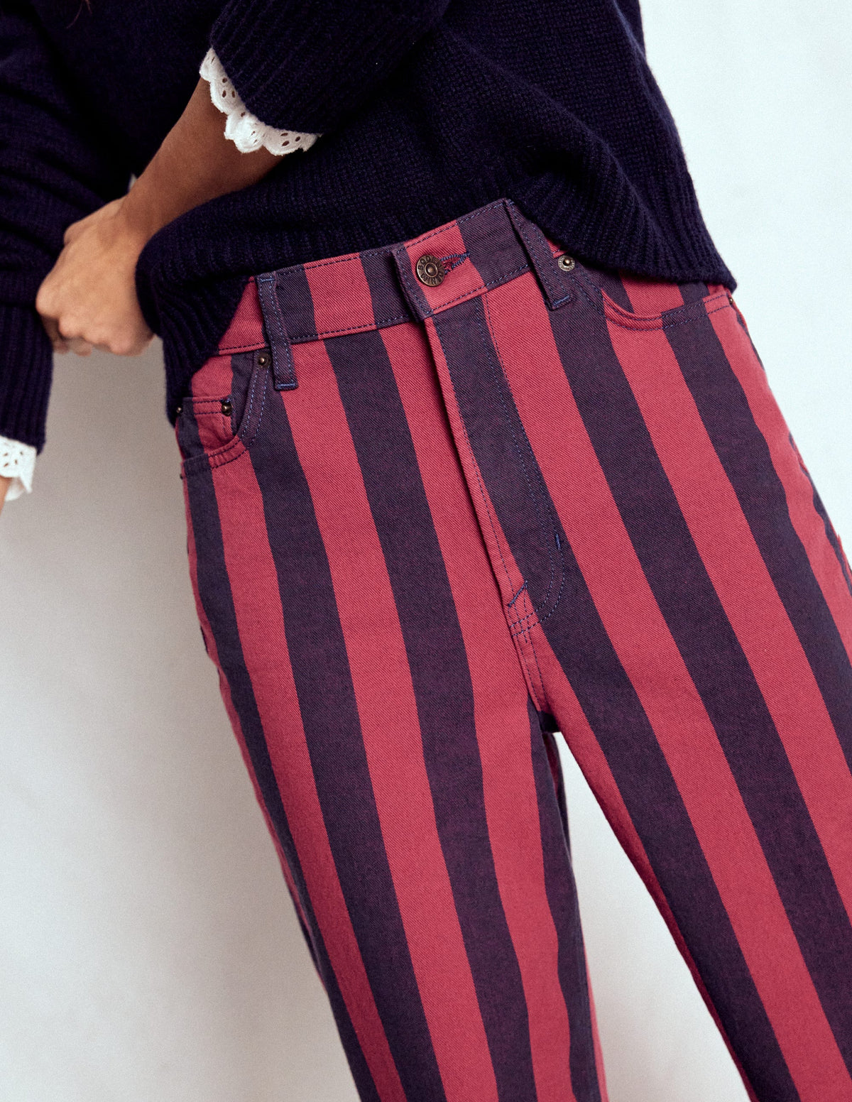 High Rise Column Leg Jeans-Red and Navy Stripe - Image 5