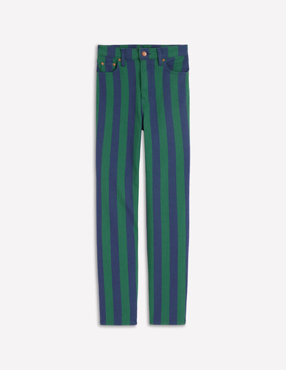 High Rise Stripe Jeans-Green and Navy Stripe-5