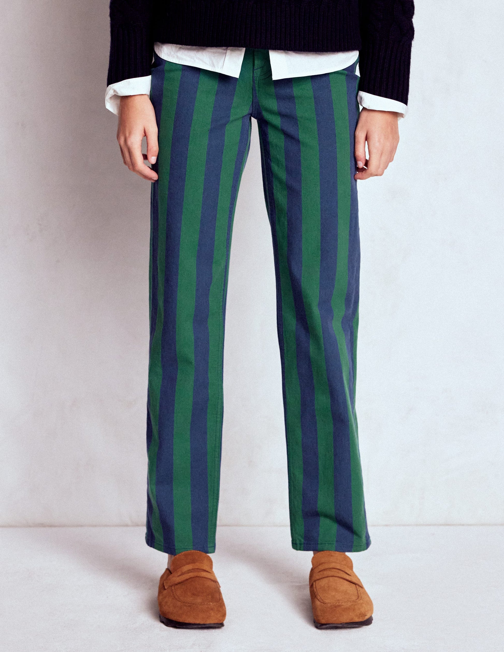 High Rise Stripe Jeans-Green and Navy Stripe-4