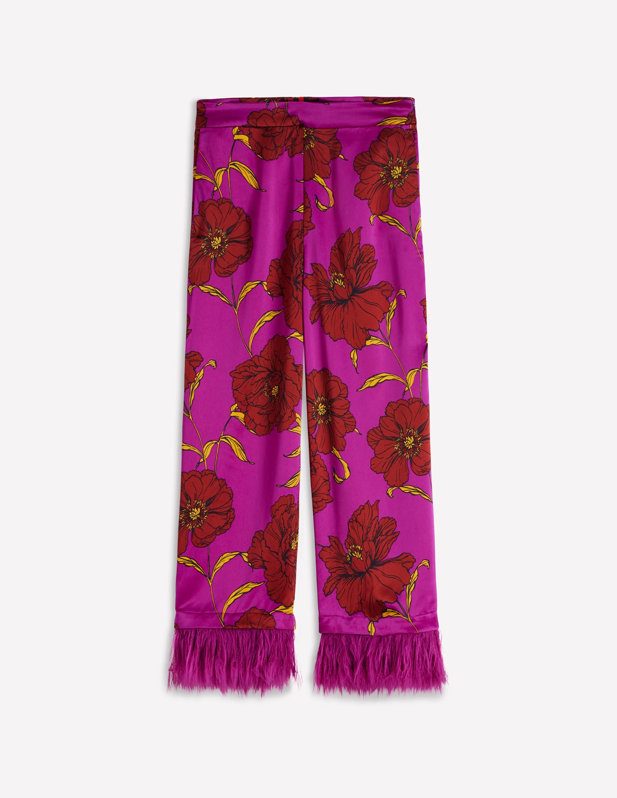 Faux Feather Trim Pants-Regal Purple, Peony Bloom - Image 8