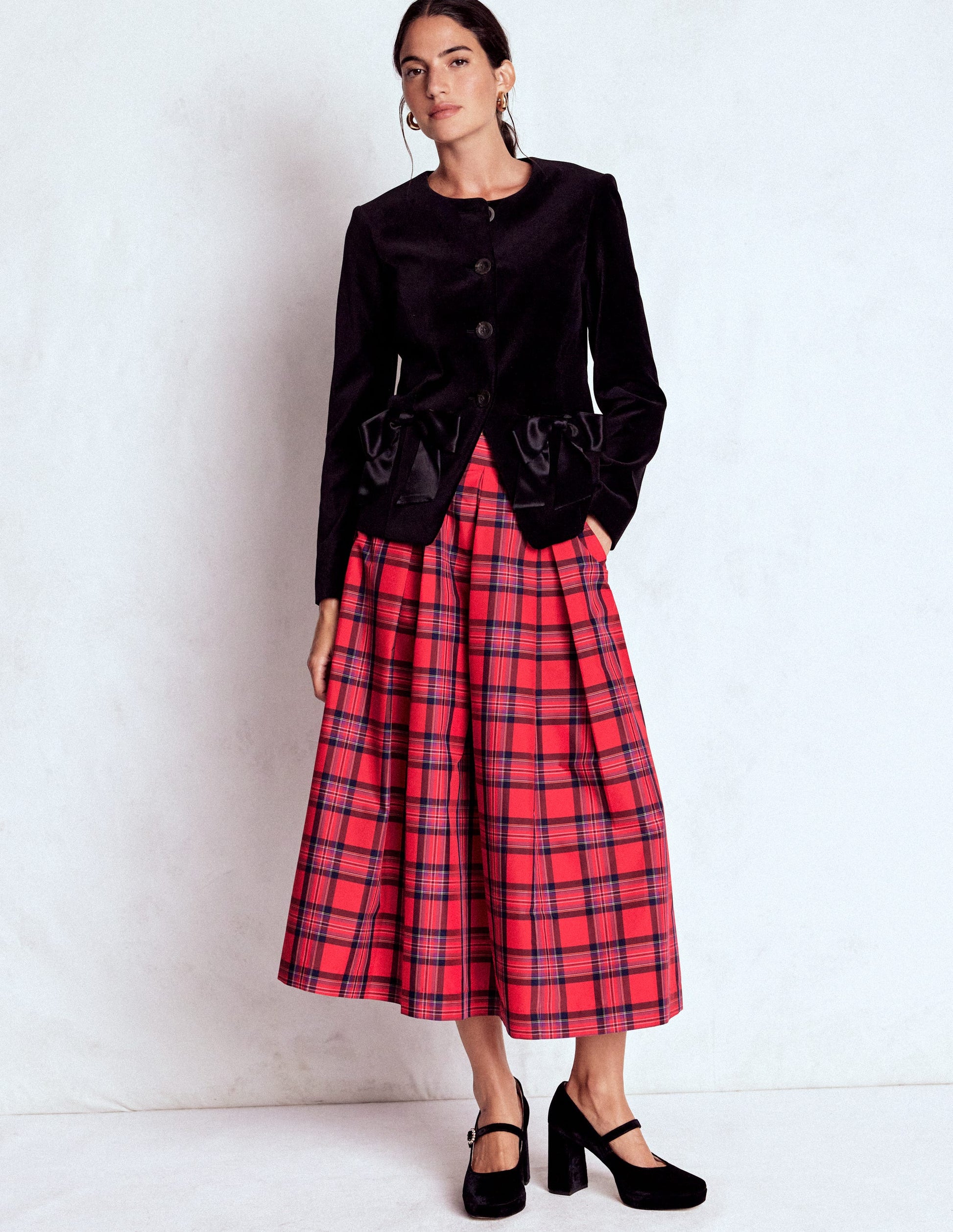 Verity Tartan Midi Skirt-Red, Navy & Purple Brand Check-1