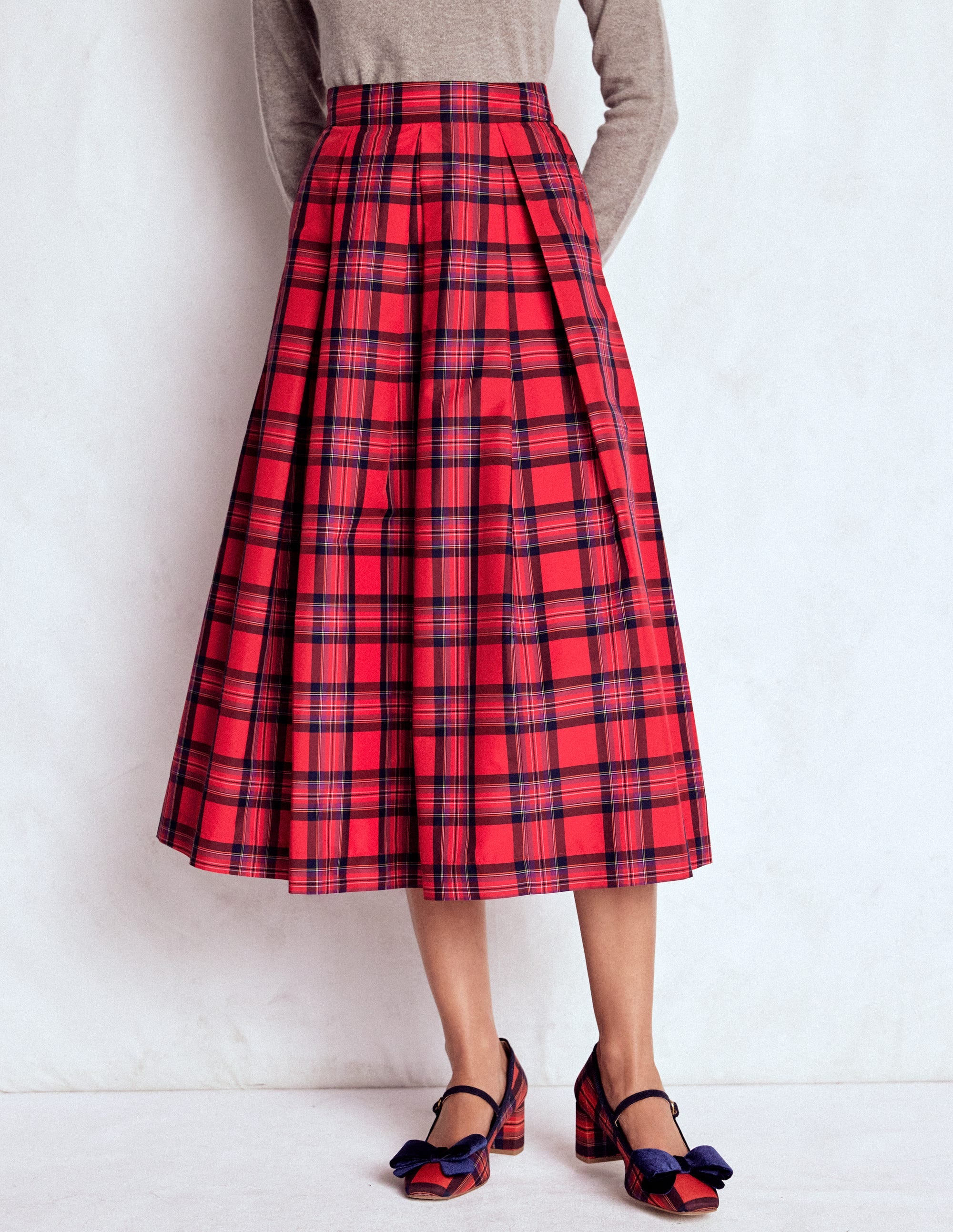 Verity Tartan Midi Skirt-Red, Navy & Purple Brand Check - Image 3