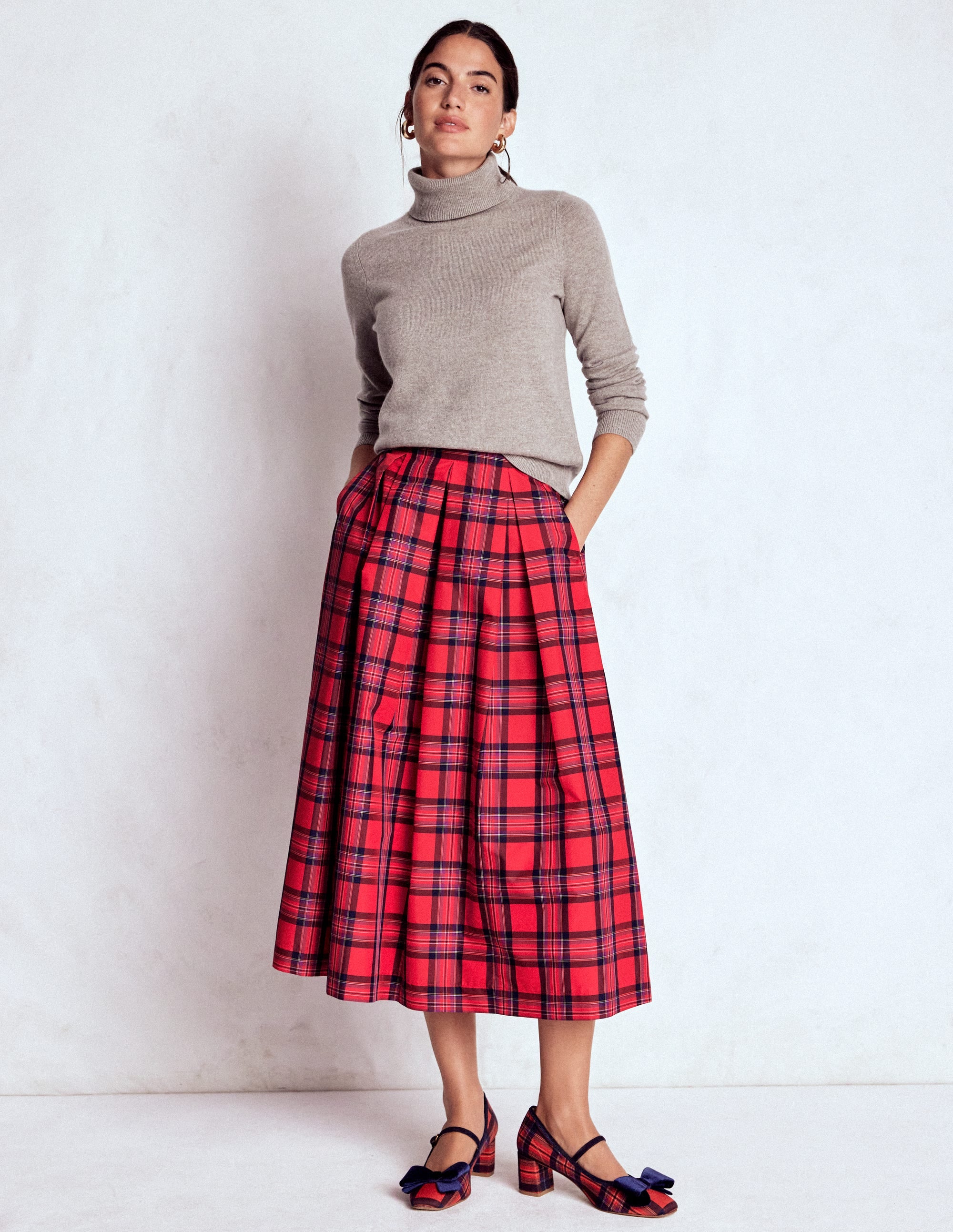 Verity Tartan Midi Skirt-Red, Navy & Purple Brand Check | Boden USA