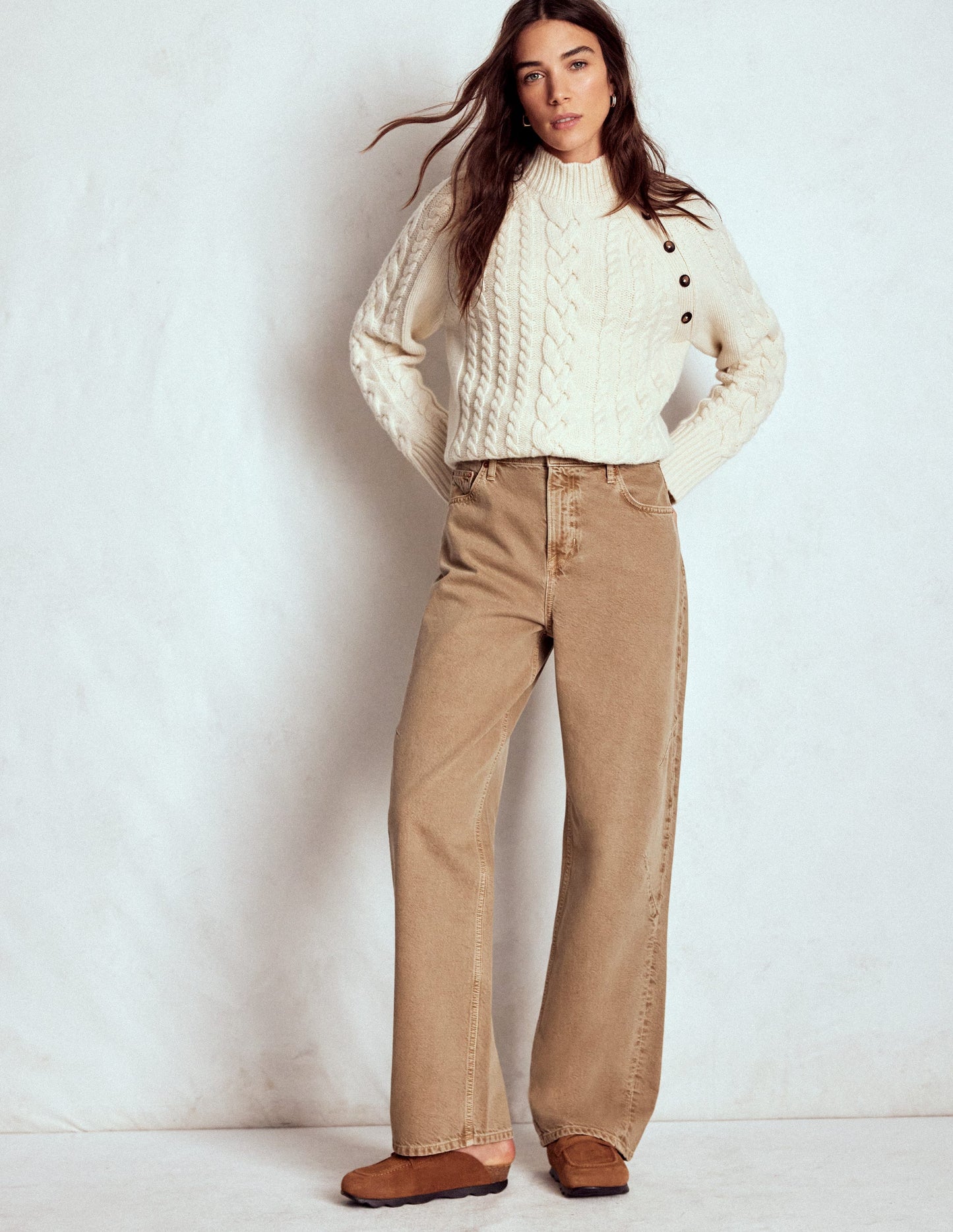 Full Length Barrel Leg Jeans-Tobacco