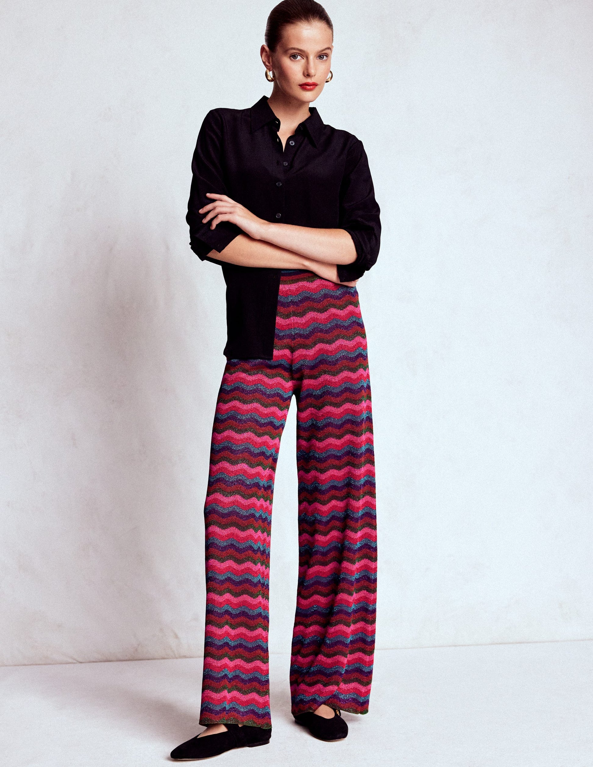 Jacquard Knitted Trousers-Jewel Toned Metallic Wave-1