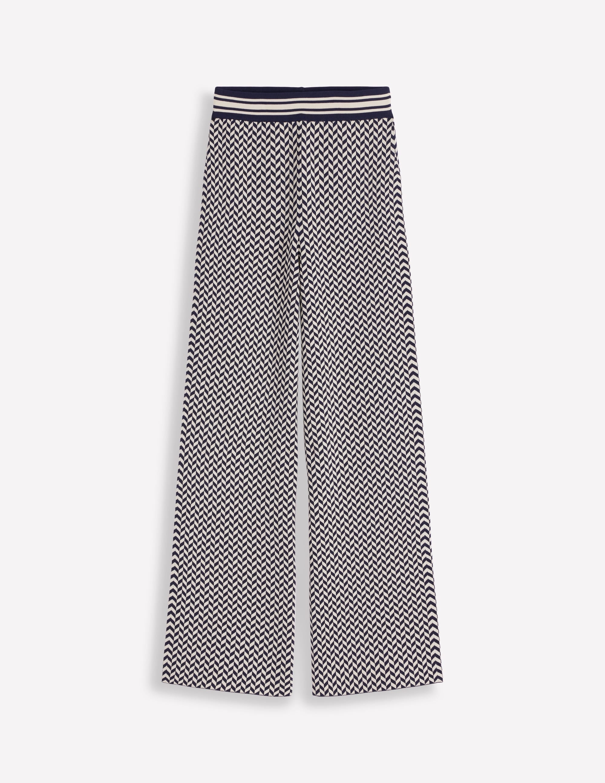 Jacquard Knitted Trousers-Geo Navy and Ivory Jacquard - Image 5