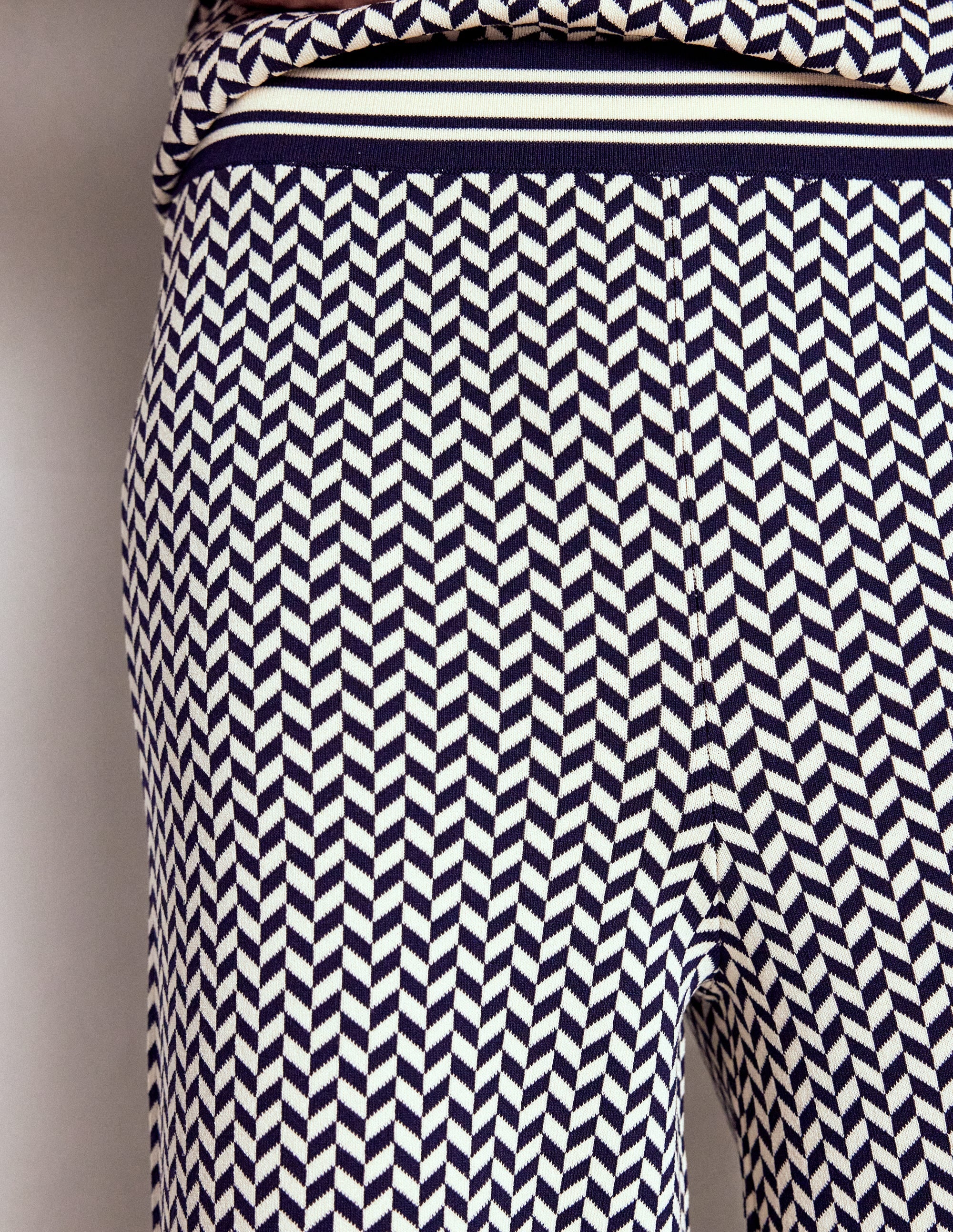 Jacquard Knitted Trousers-Geo Navy and Ivory Jacquard - Image 2